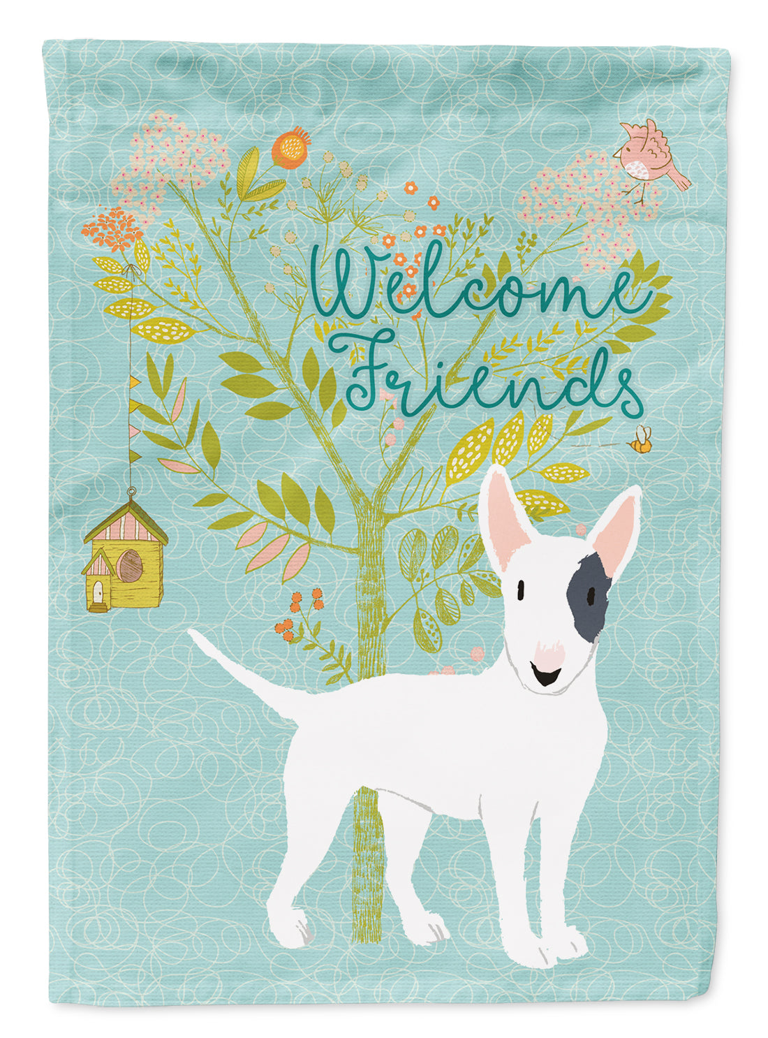 Welcome Friends White Patched Bull Terrier Flag Garden Size BB7607GF  the-store.com.