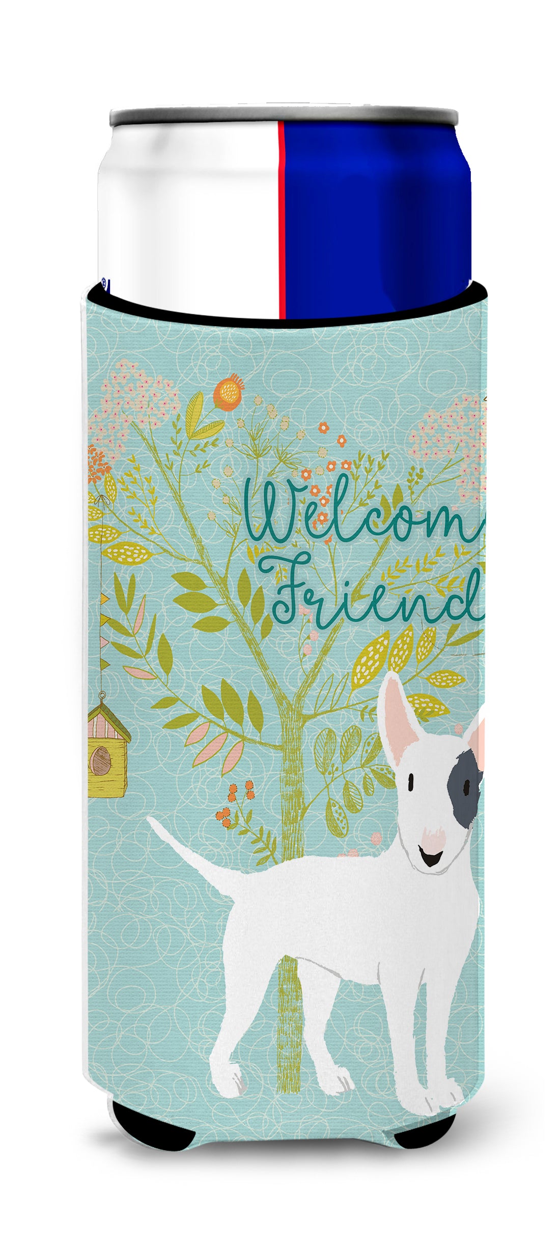Welcome Friends White Patched Bull Terrier  Ultra Hugger for slim cans BB7607MUK  the-store.com.