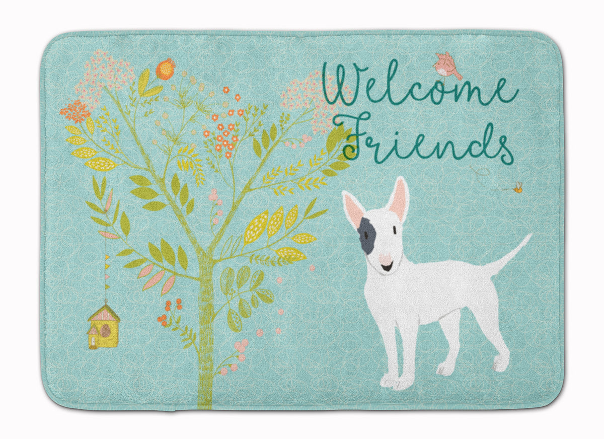Welcome Friends White Patched Bull Terrier Machine Washable Memory Foam Mat BB7607RUG - the-store.com