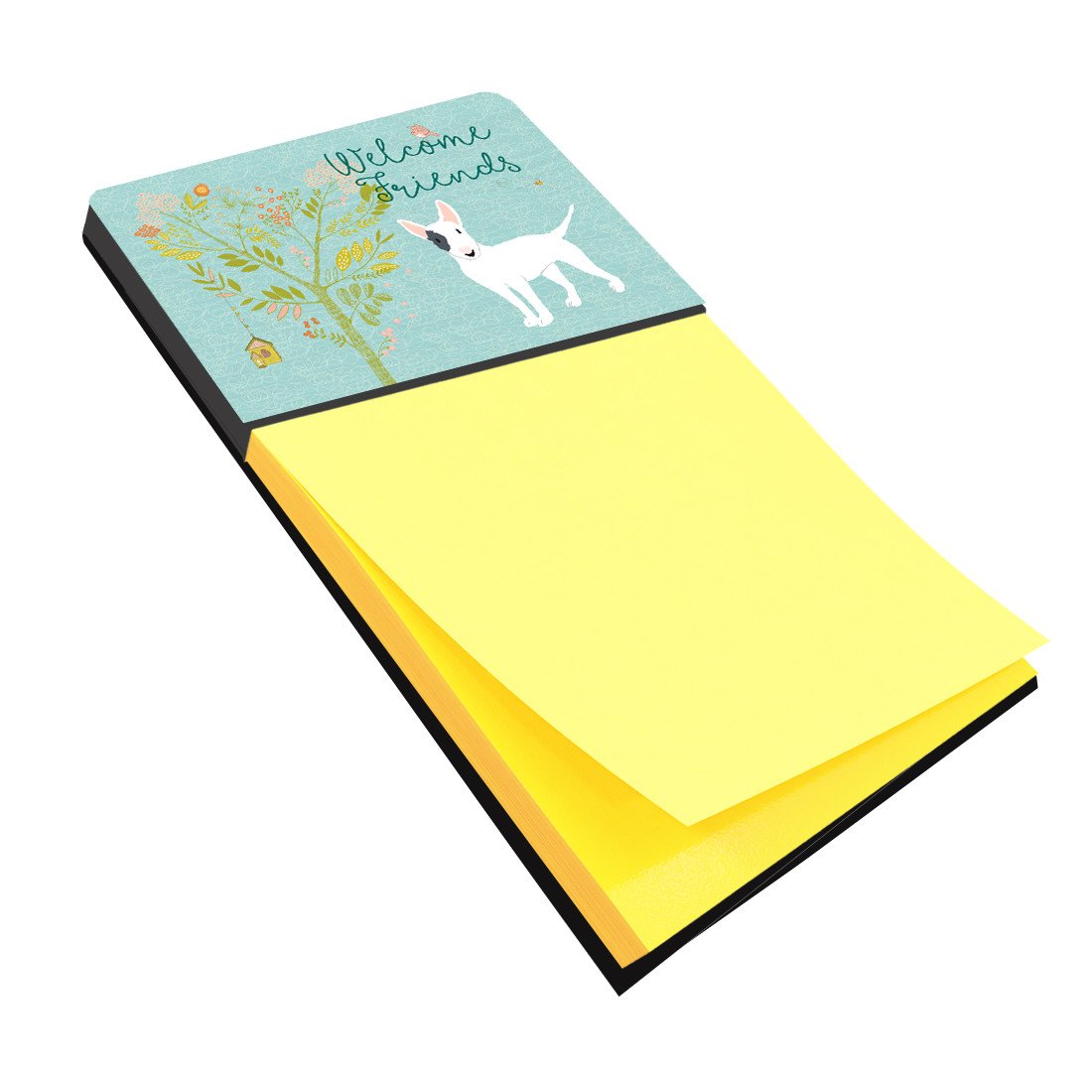 Welcome Friends White Patched Bull Terrier Sticky Note Holder BB7607SN by Caroline's Treasures