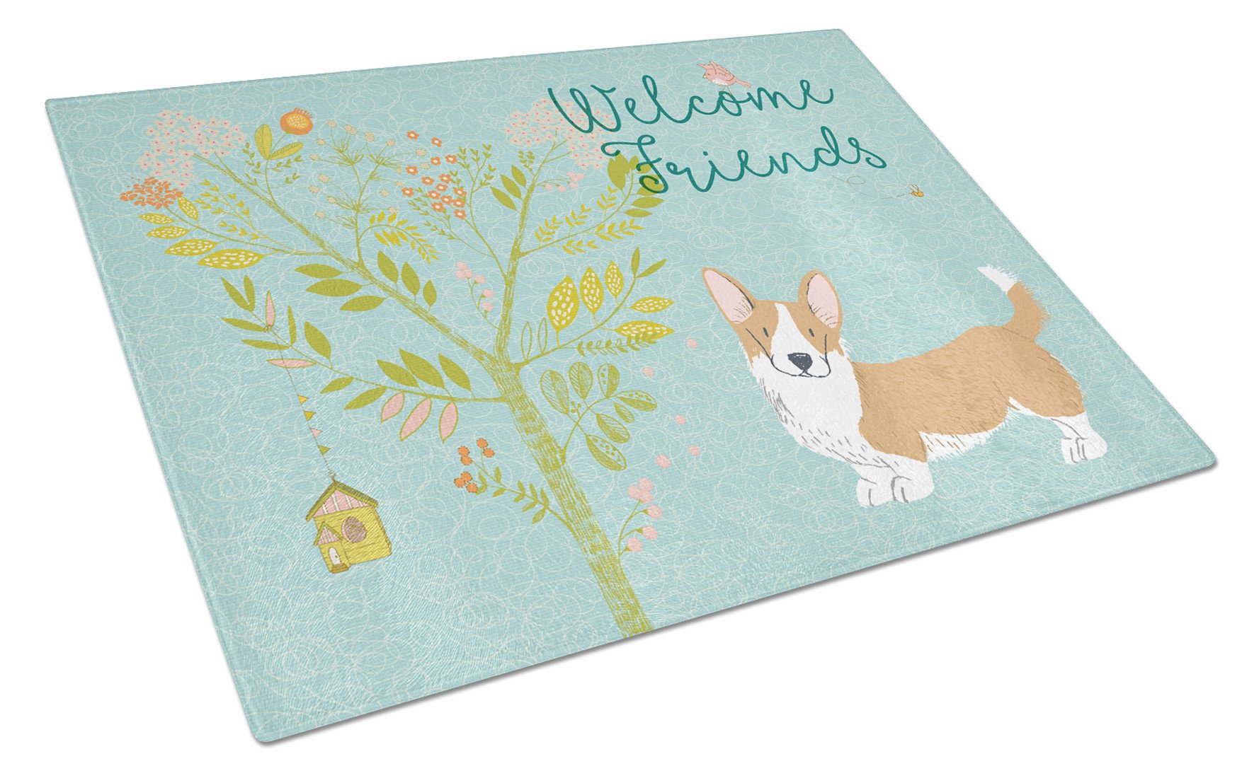 Welcome Friends Cardigan Welsh Corgi Tricolor Glass Cutting Board Large BB7611LCB by Caroline's Treasures