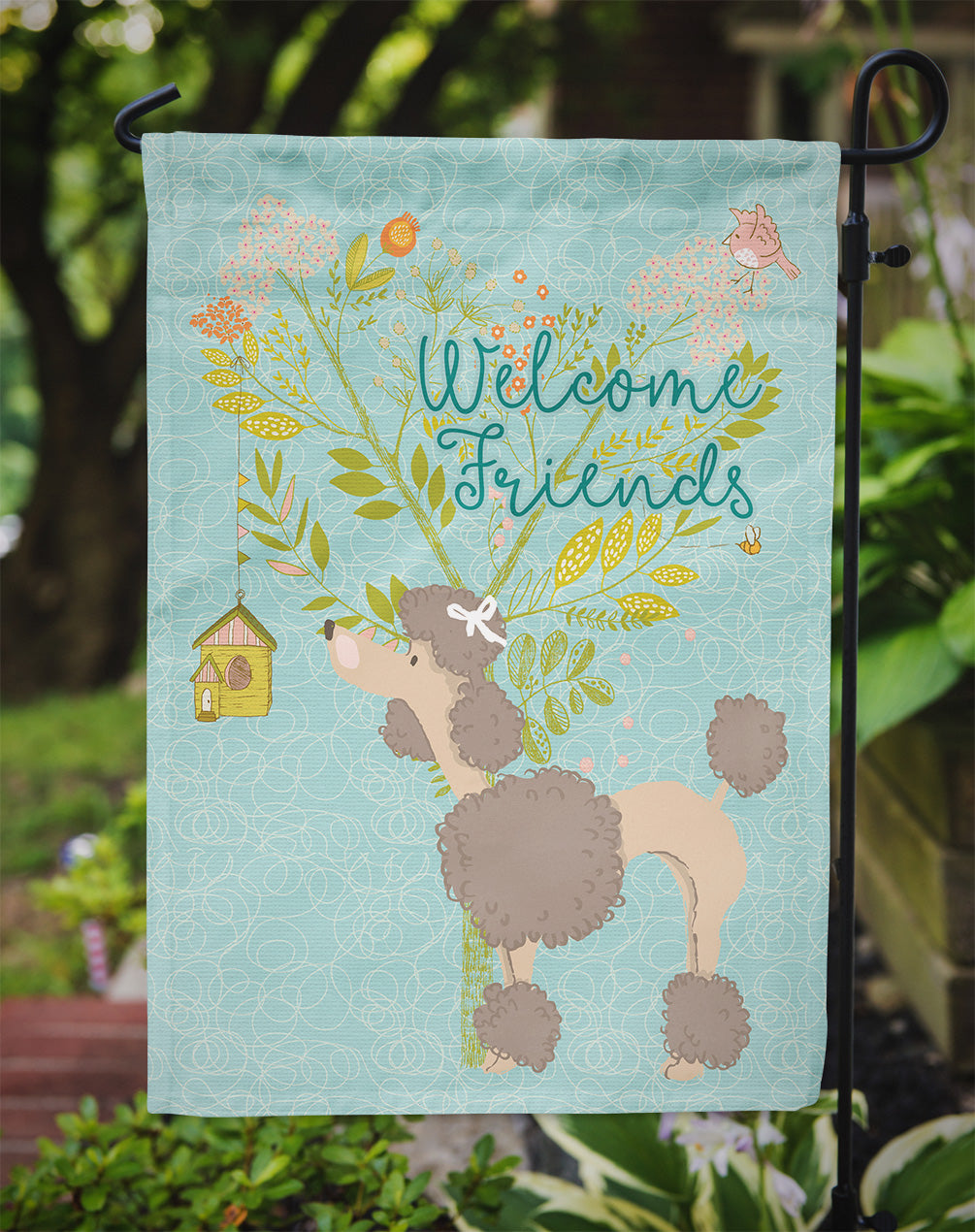Welcome Friends Chocolate Poodle Flag Garden Size BB7612GF