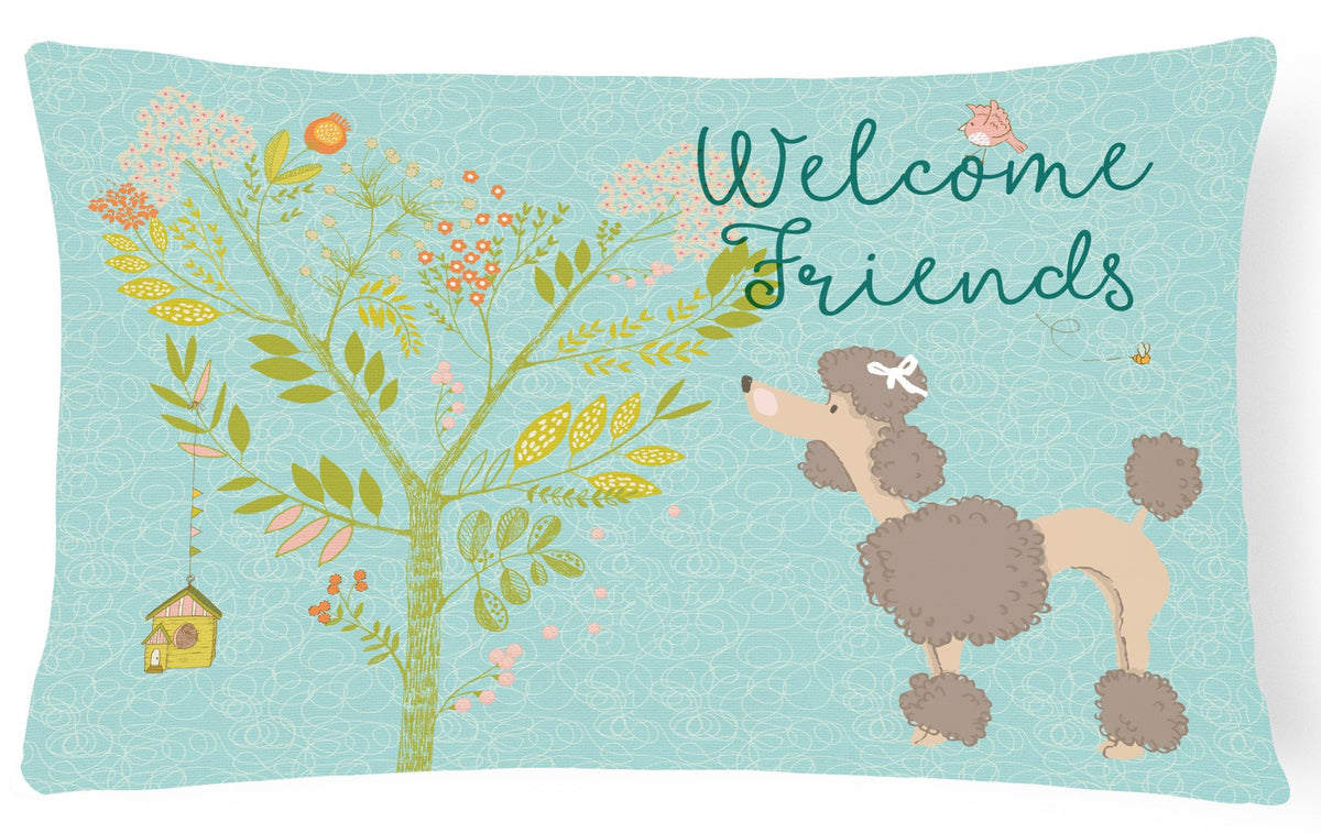Welcome Friends Chocolate Poodle Canvas Fabric Decorative Pillow BB7612PW1216 by Caroline&#39;s Treasures