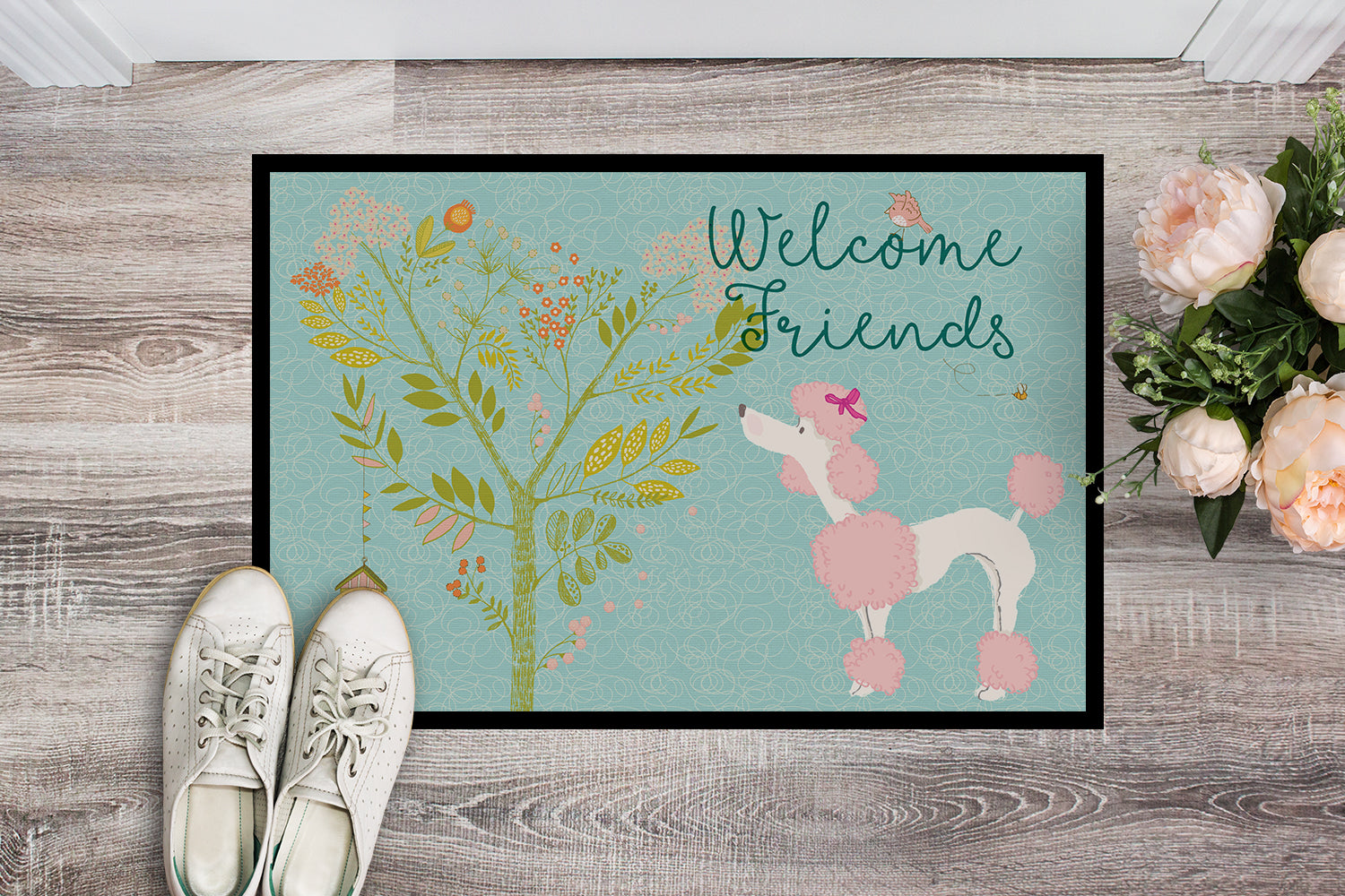 Welcome Friends Pink Poodle Indoor or Outdoor Mat 18x27 BB7613MAT - the-store.com
