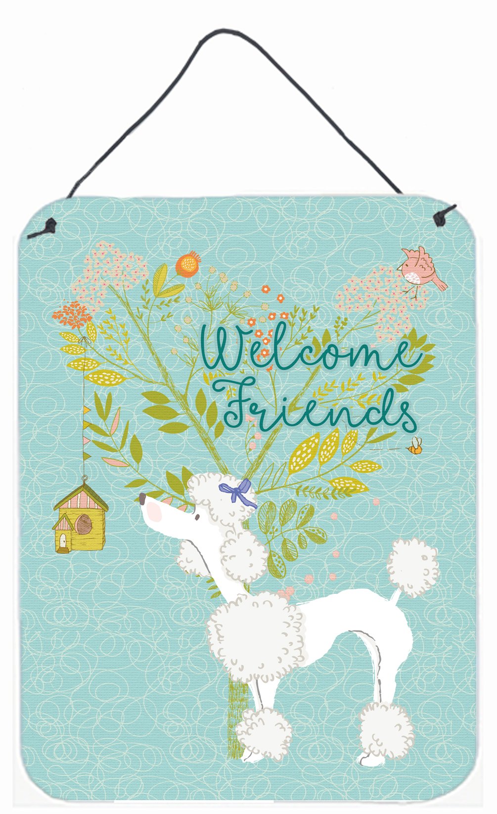 Welcome Friends White Poodle Wall or Door Hanging Prints BB7614DS1216 by Caroline&#39;s Treasures