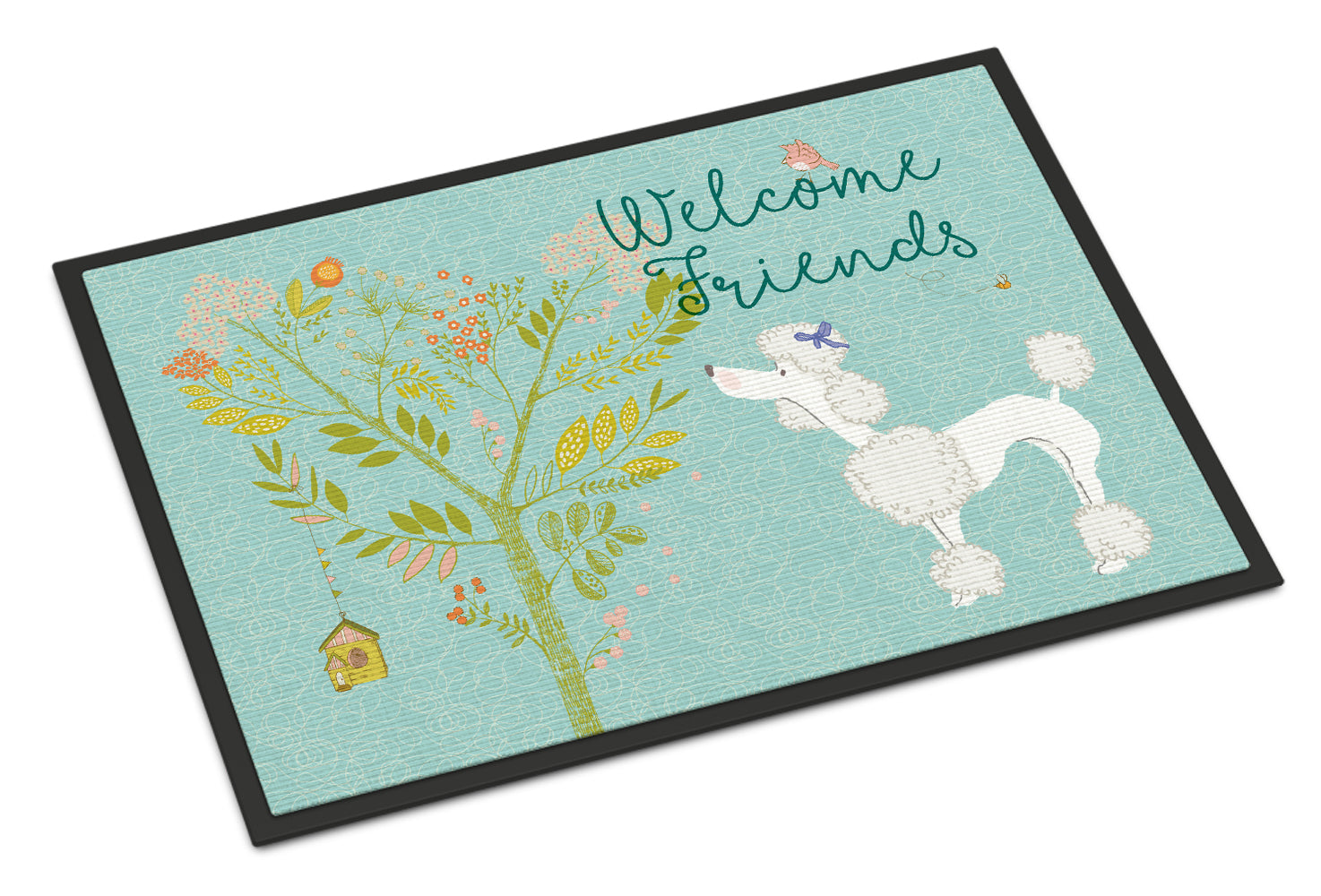 Welcome Friends White Poodle Indoor or Outdoor Mat 18x27 BB7614MAT - the-store.com