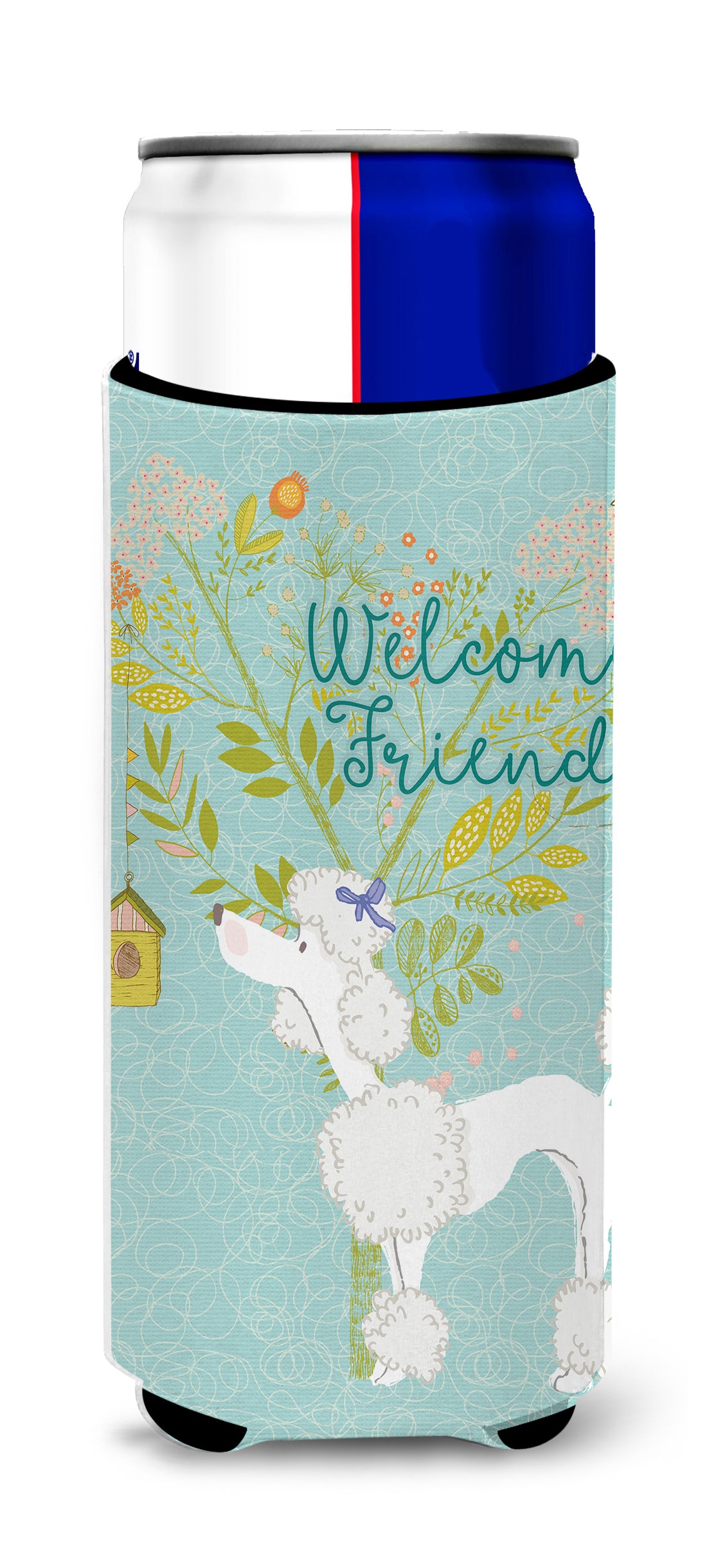 Welcome Friends White Poodle  Ultra Hugger for slim cans BB7614MUK