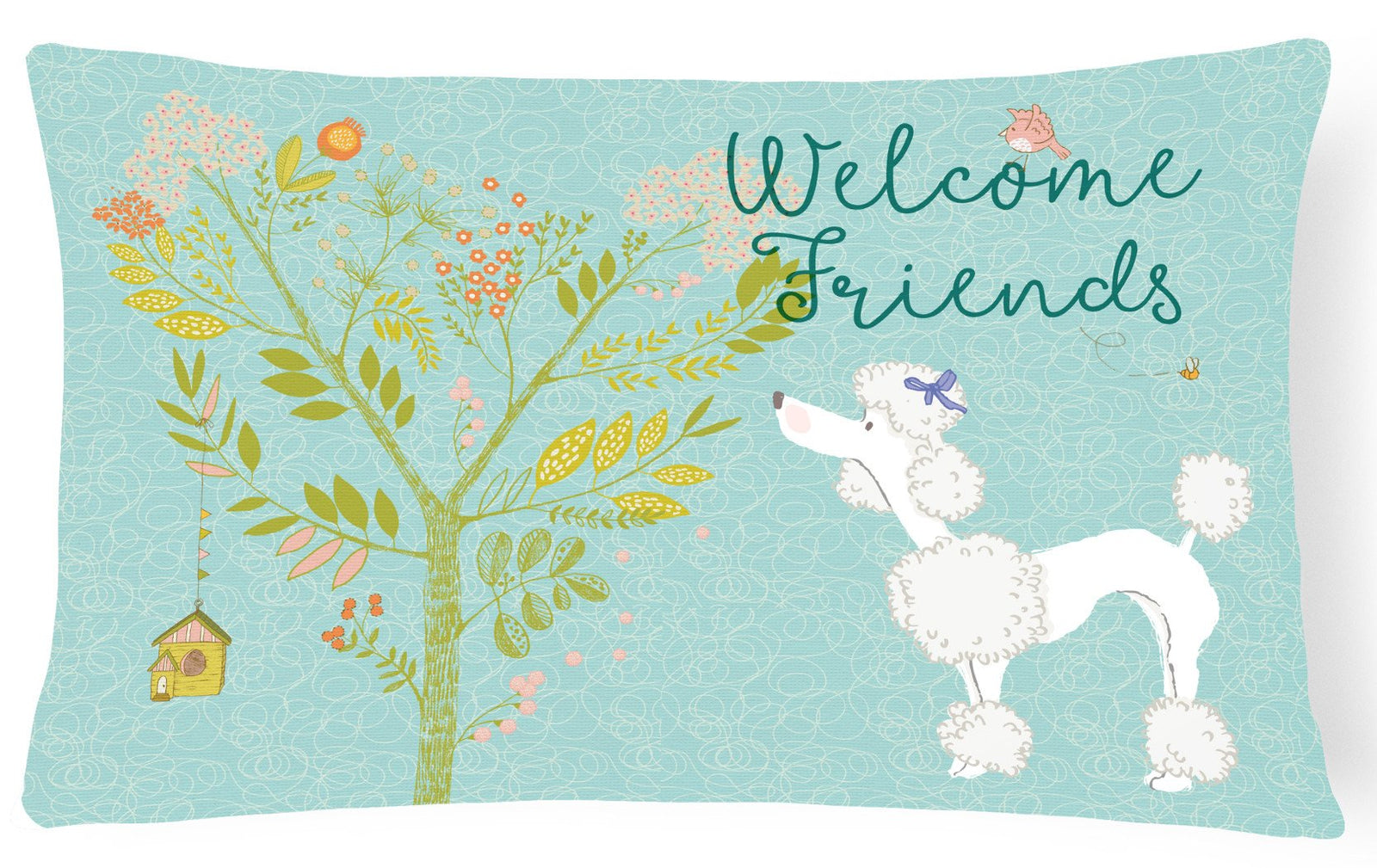 Welcome Friends White Poodle Canvas Fabric Decorative Pillow BB7614PW1216 by Caroline's Treasures