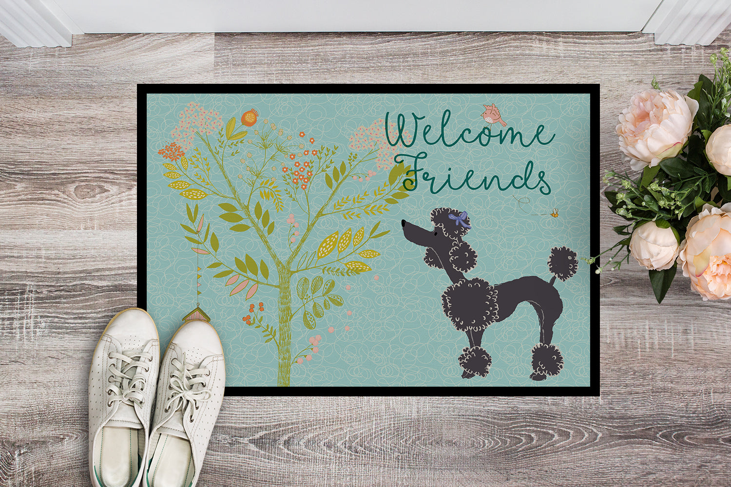 Welcome Friends Black Poodle Indoor or Outdoor Mat 18x27 BB7615MAT - the-store.com