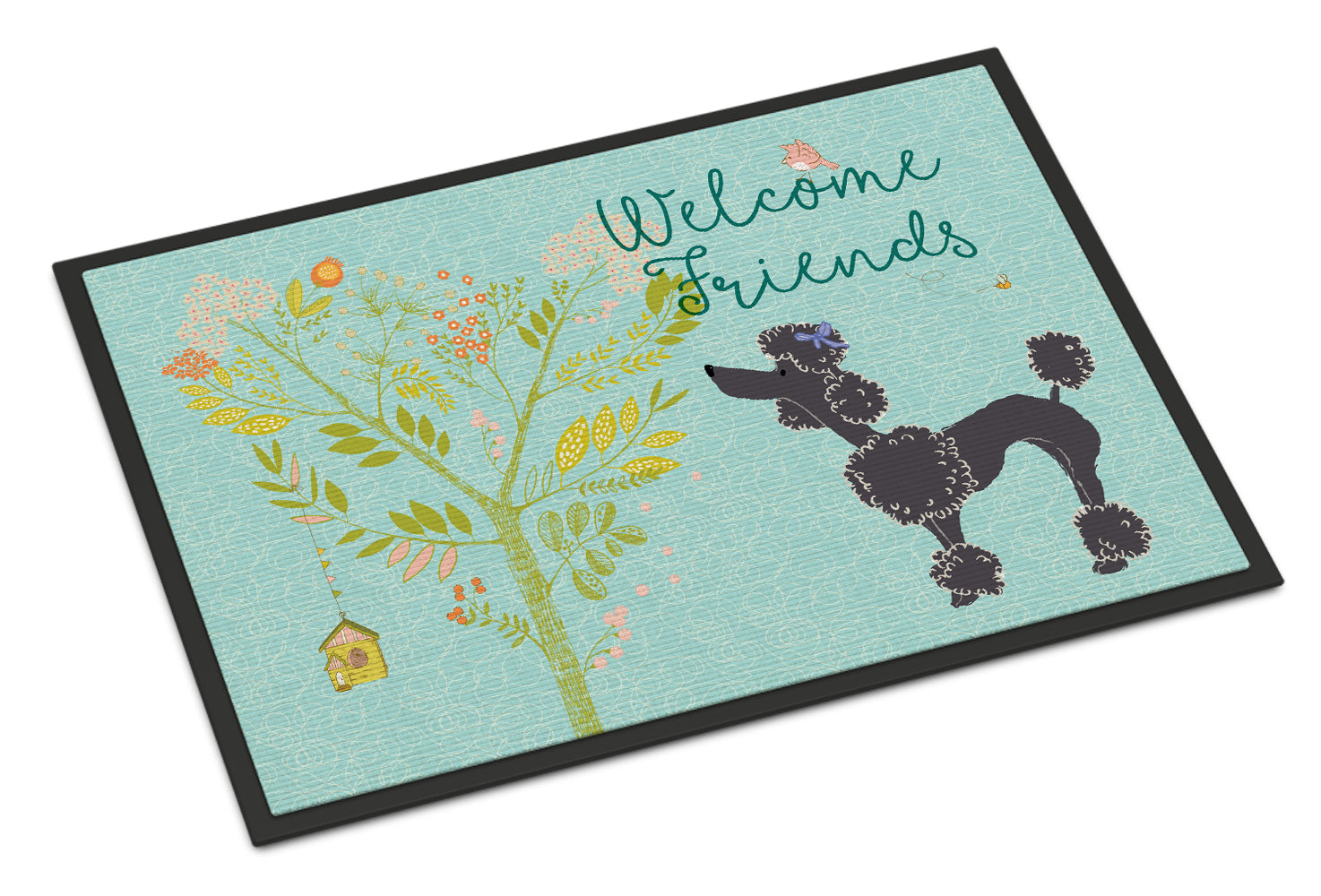 Welcome Friends Black Poodle Indoor or Outdoor Mat 18x27 BB7615MAT - the-store.com