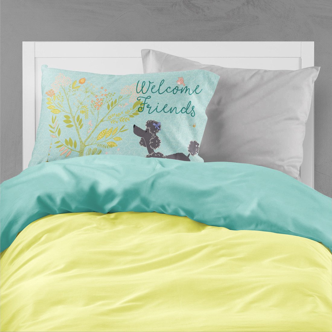 Welcome Friends Black Poodle Fabric Standard Pillowcase BB7615PILLOWCASE by Caroline's Treasures