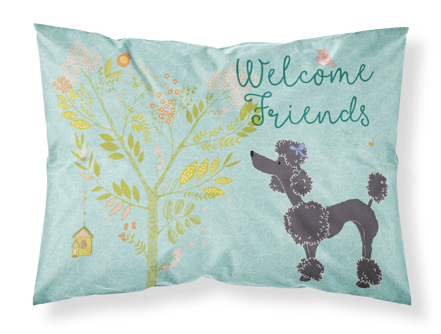 Welcome Friends Black Poodle Fabric Standard Pillowcase BB7615PILLOWCASE by Caroline's Treasures