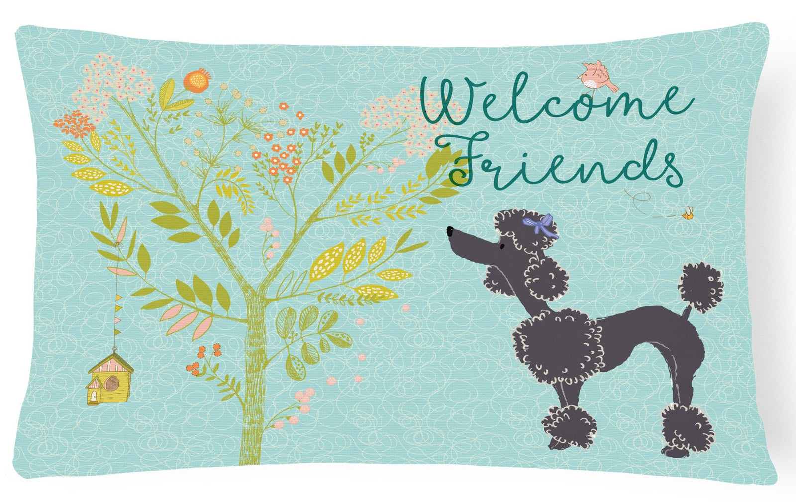 Welcome Friends Black Poodle Canvas Fabric Decorative Pillow BB7615PW1216 by Caroline's Treasures