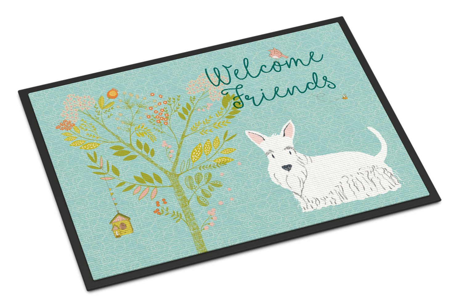 Welcome Friends White Scottish Terrier Indoor or Outdoor Mat 24x36 BB7617JMAT by Caroline's Treasures