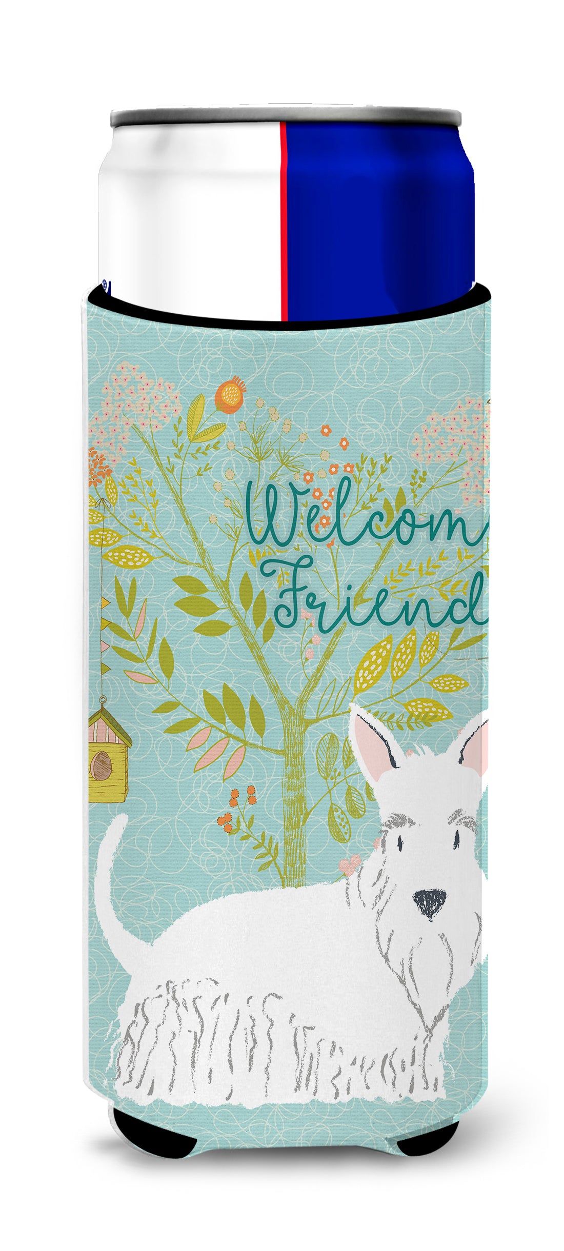 Welcome Friends White Scottish Terrier  Ultra Hugger for slim cans BB7617MUK  the-store.com.