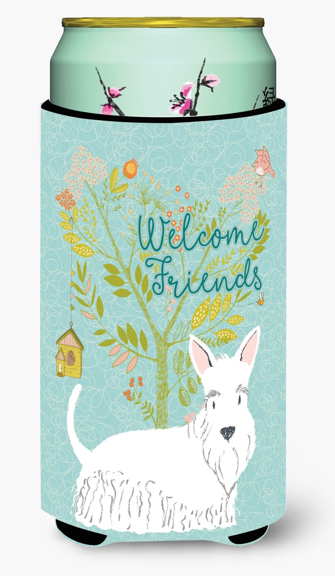 Welcome Friends White Scottish Terrier Tall Boy Beverage Insulator Hugger BB7617TBC by Caroline&#39;s Treasures