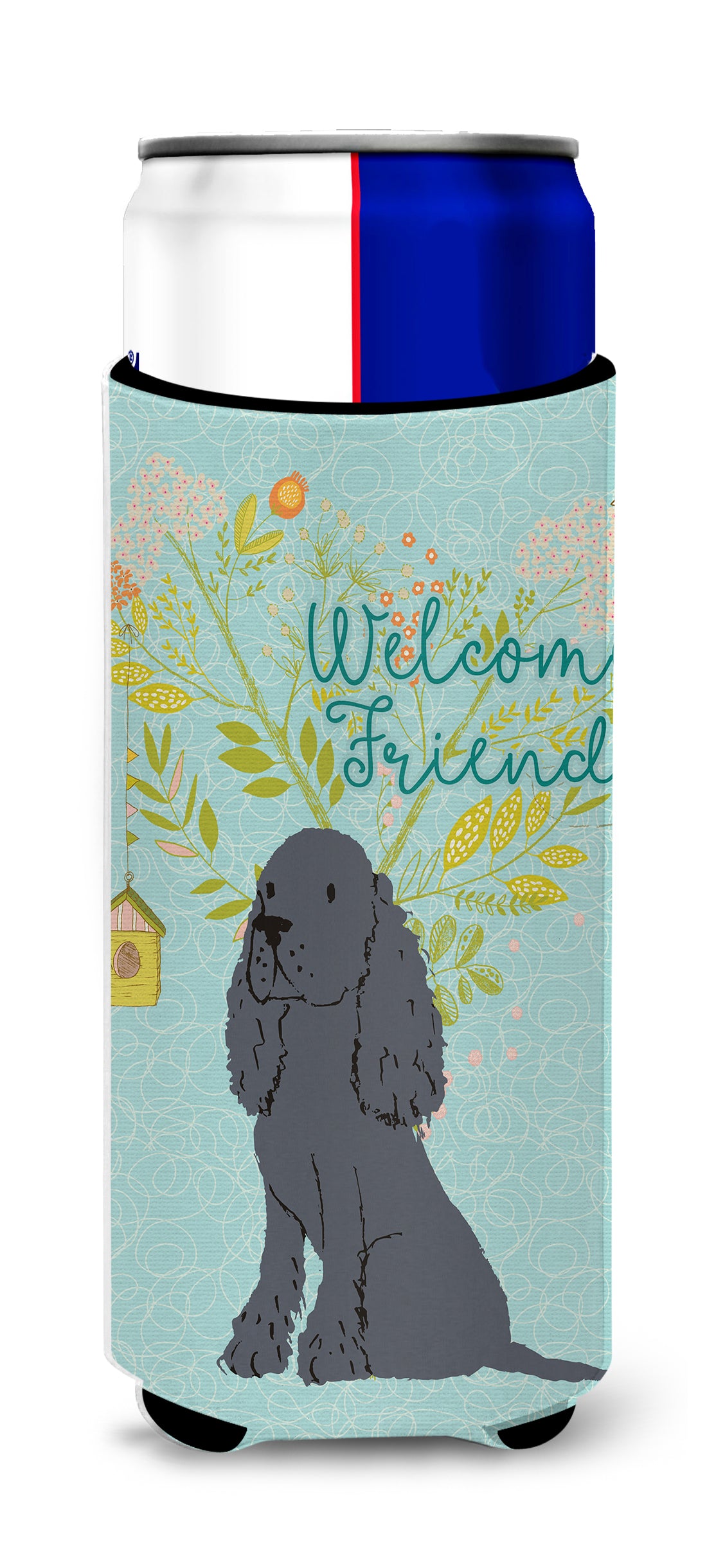 Welcome Friends Black Cocker Spaniel  Ultra Hugger for slim cans BB7618MUK  the-store.com.