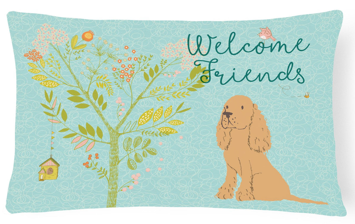 Welcome Friends Buff Cocker Spaniel Canvas Fabric Decorative Pillow BB7619PW1216 by Caroline&#39;s Treasures