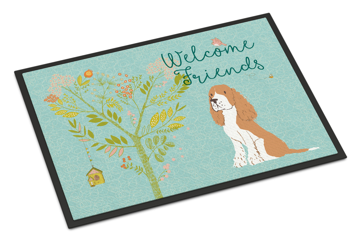 Welcome Friends Gold Springer Spaniel Indoor or Outdoor Mat 18x27 BB7620MAT - the-store.com