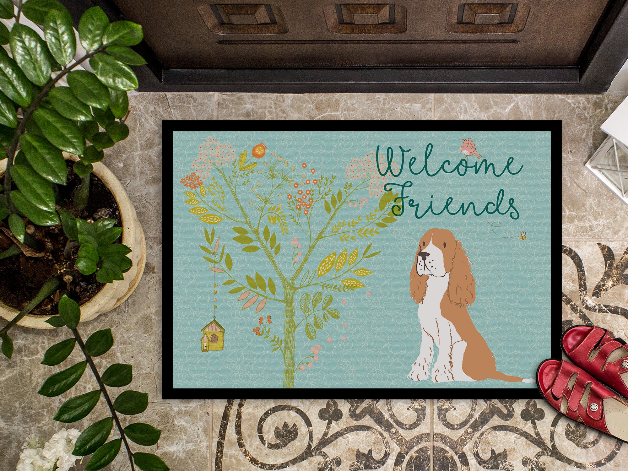 Welcome Friends Gold Springer Spaniel Indoor or Outdoor Mat 18x27 BB7620MAT - the-store.com