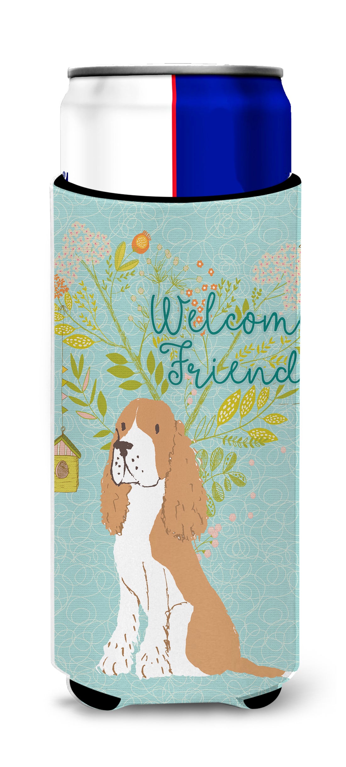 Welcome Friends Gold Springer Spaniel  Ultra Hugger for slim cans BB7620MUK  the-store.com.