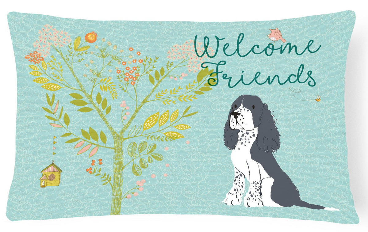 Welcome Friends Black Springer Spaniel Canvas Fabric Decorative Pillow BB7621PW1216 by Caroline&#39;s Treasures