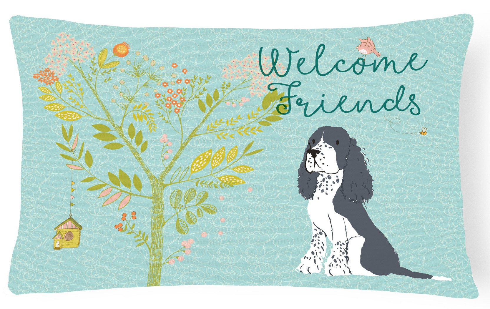 Welcome Friends Black Springer Spaniel Canvas Fabric Decorative Pillow BB7621PW1216 by Caroline's Treasures