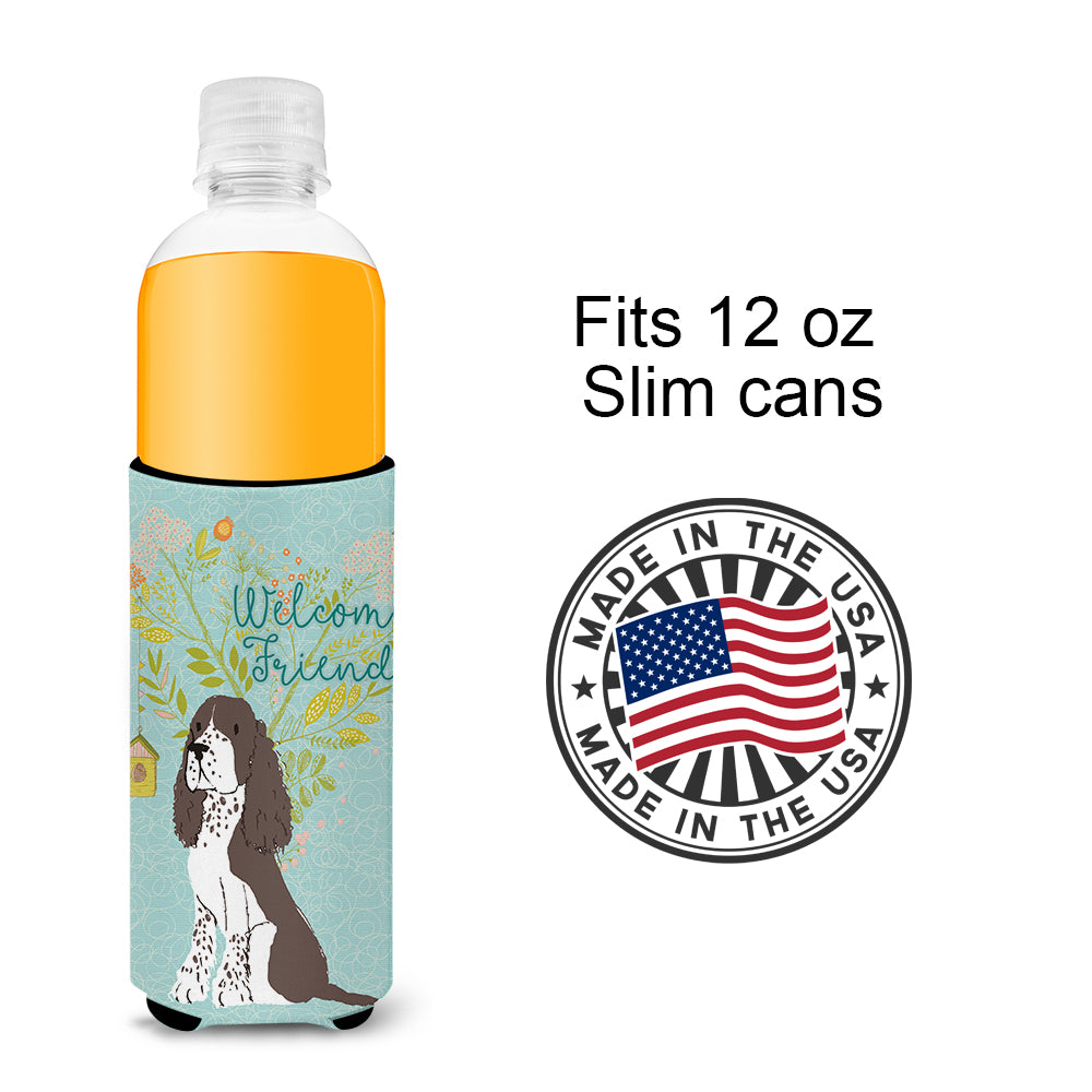 Welcome Friends Brown Springer Spaniel  Ultra Hugger for slim cans BB7622MUK  the-store.com.
