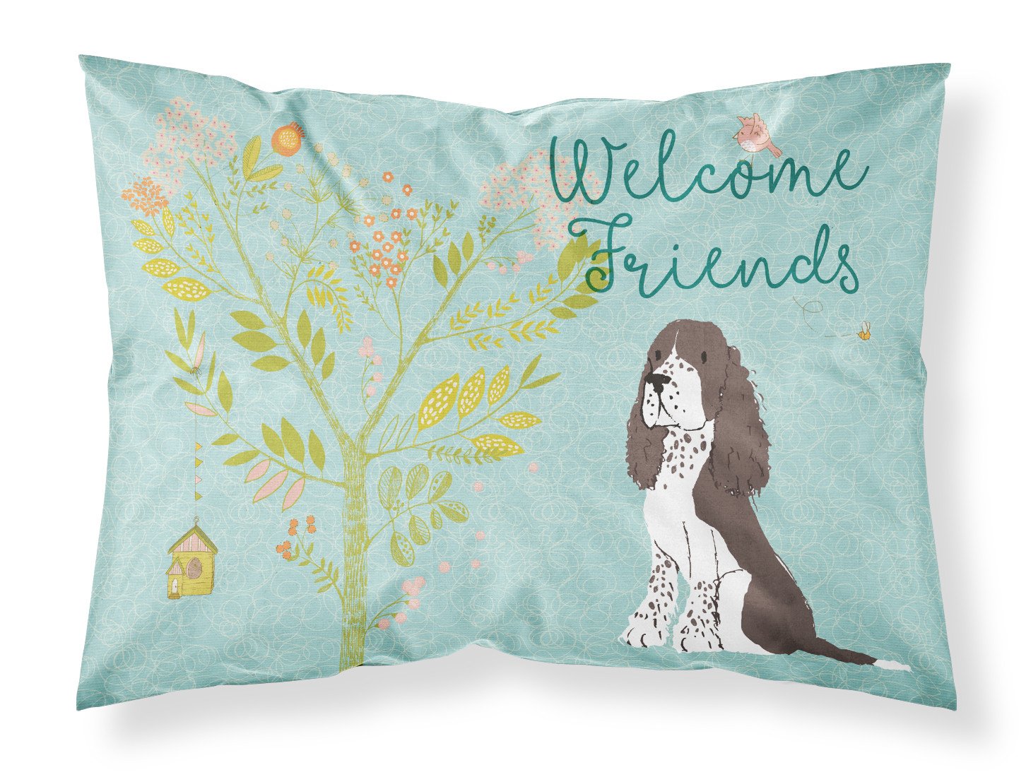Welcome Friends Brown Springer Spaniel Fabric Standard Pillowcase BB7622PILLOWCASE by Caroline's Treasures