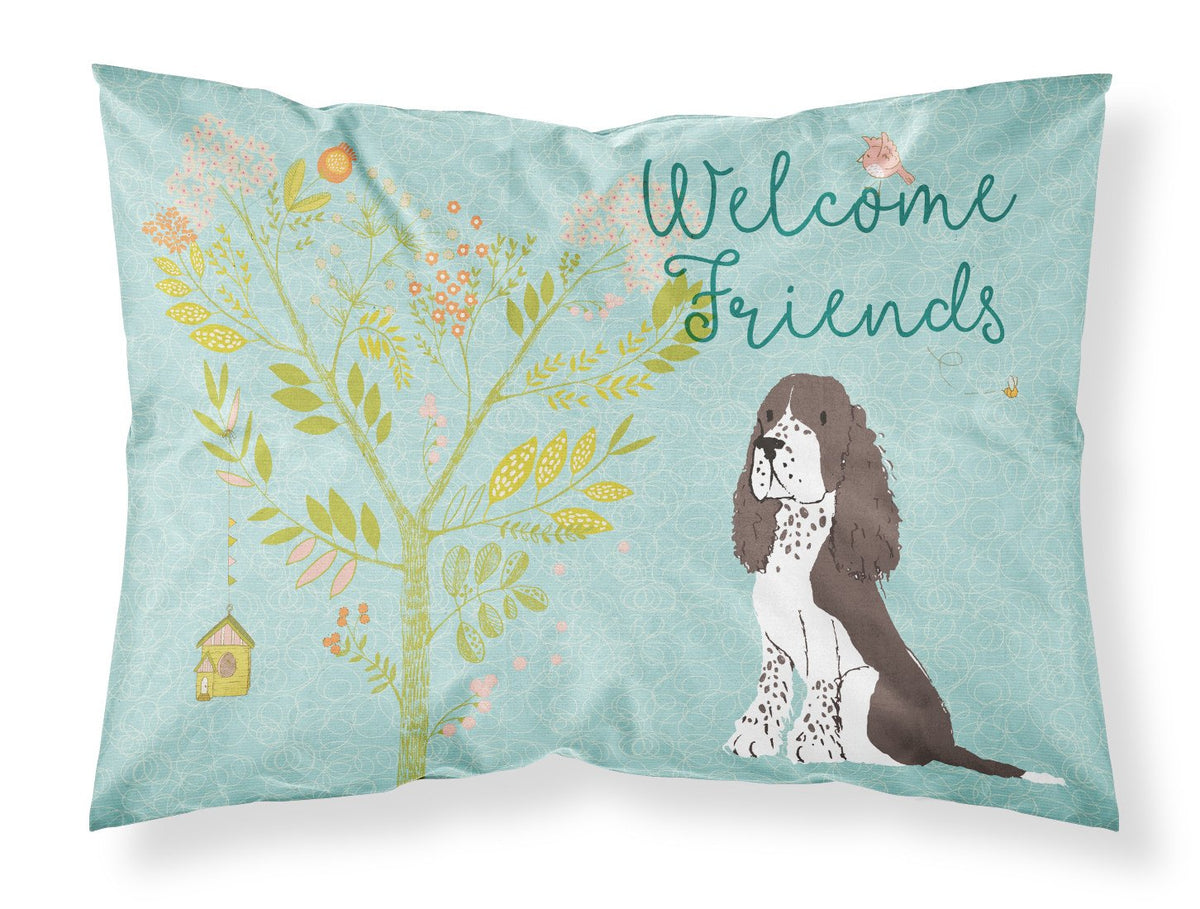 Welcome Friends Brown Springer Spaniel Fabric Standard Pillowcase BB7622PILLOWCASE by Caroline&#39;s Treasures