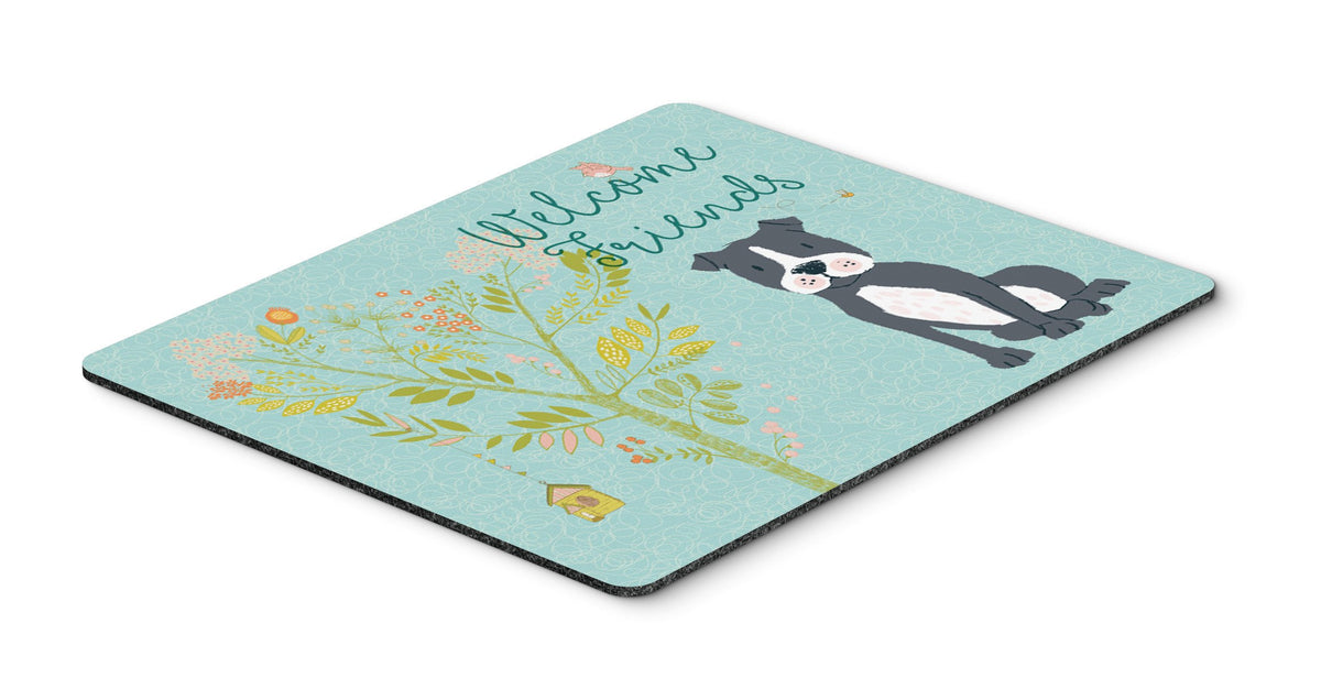 Welcome Friends Black Staffie Mouse Pad, Hot Pad or Trivet BB7623MP by Caroline&#39;s Treasures