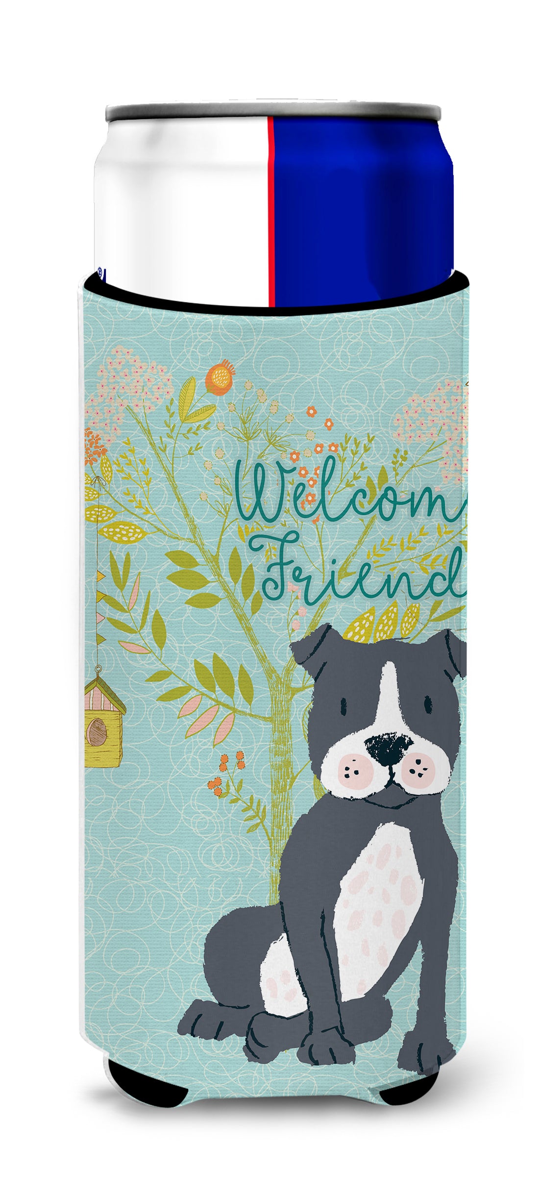 Welcome Friends Black Staffie  Ultra Hugger for slim cans BB7623MUK  the-store.com.