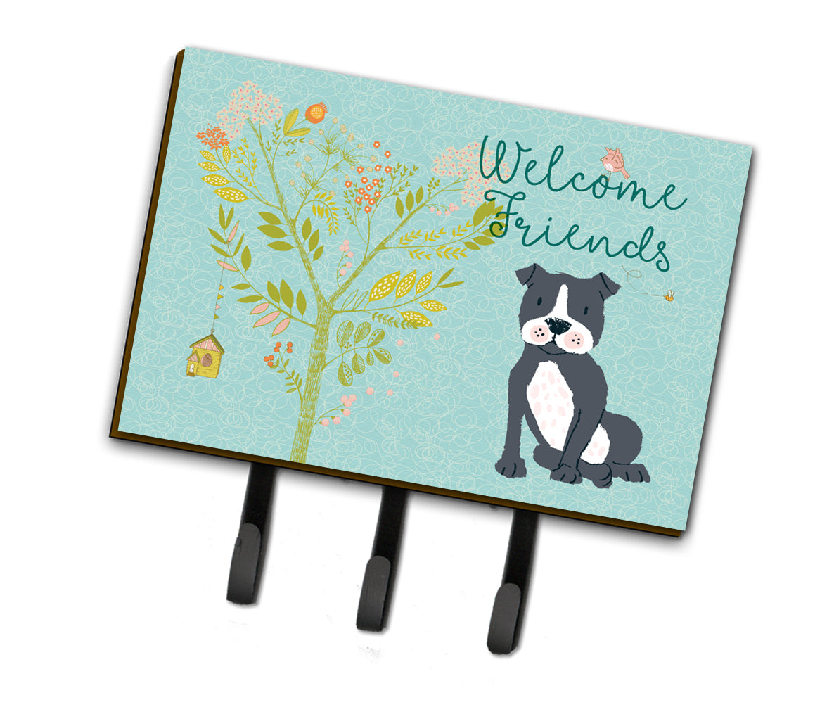 Welcome Friends Black Staffie Leash or Key Holder BB7623TH68  the-store.com.