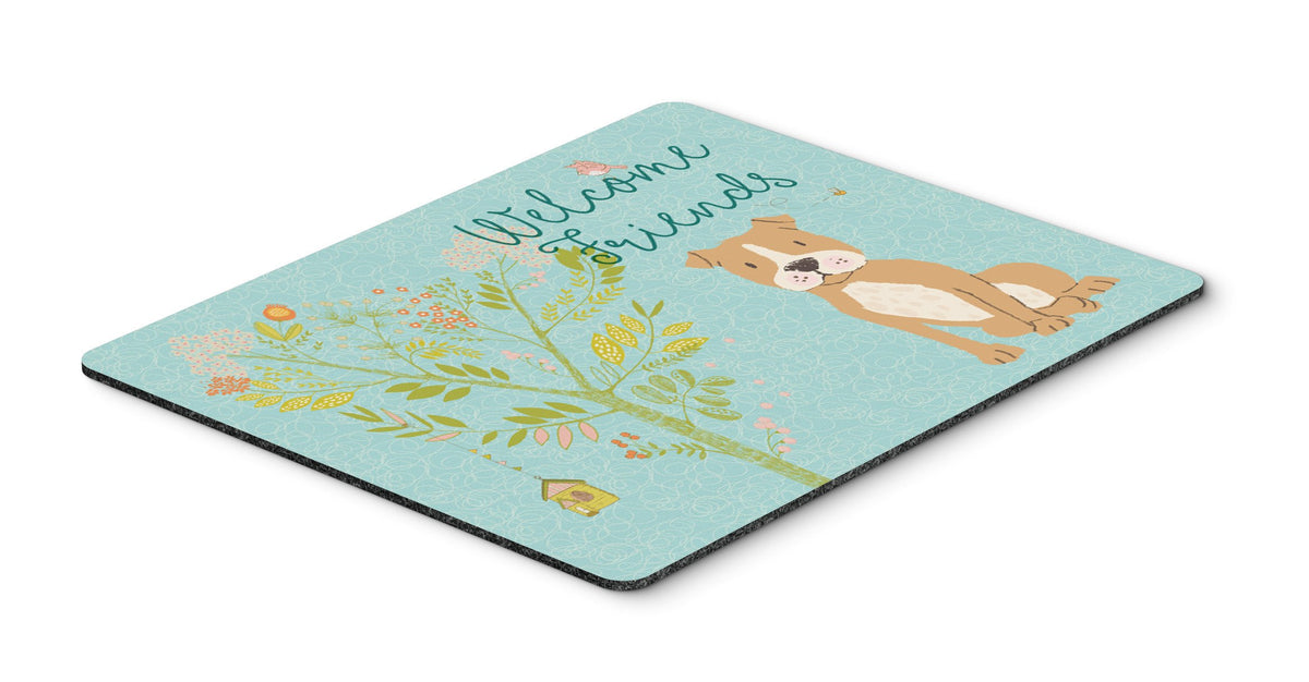 Welcome Friends Brown Staffie Mouse Pad, Hot Pad or Trivet BB7624MP by Caroline&#39;s Treasures