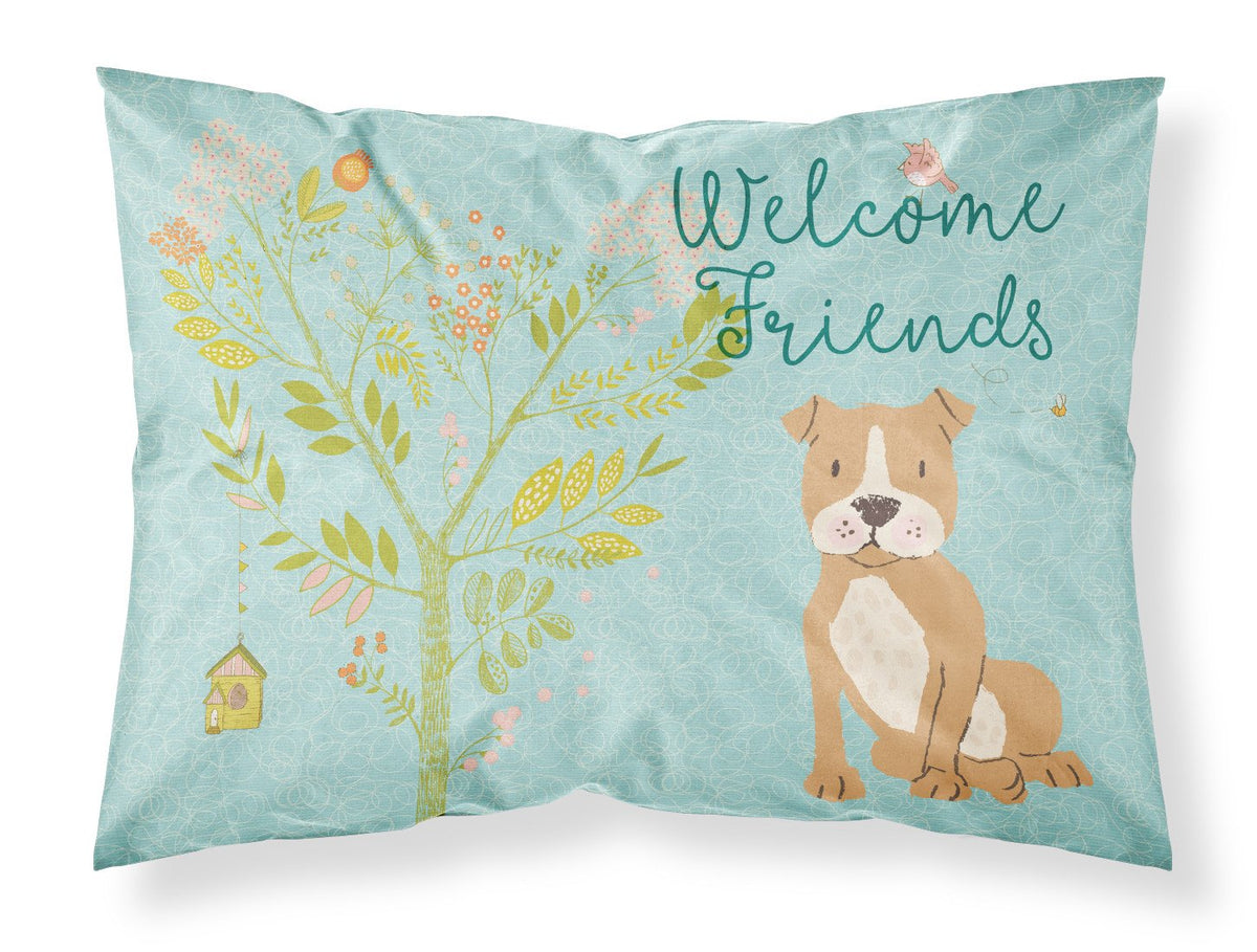 Welcome Friends Brown Staffie Fabric Standard Pillowcase BB7624PILLOWCASE by Caroline&#39;s Treasures