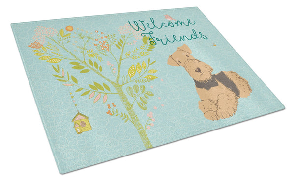 Welcome Friends Airedale Terrier Glass Cutting Board Large BB7625LCB by Caroline's Treasures