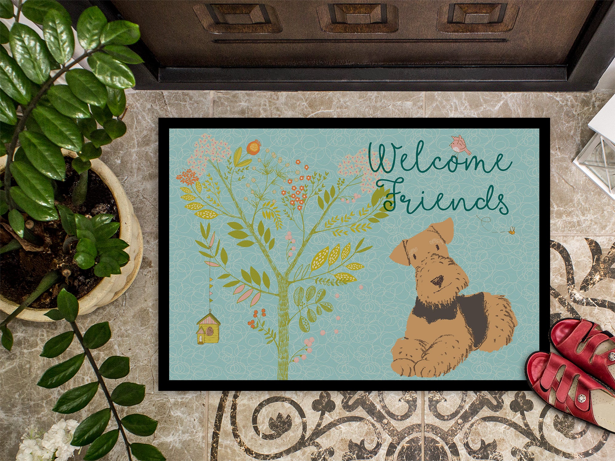 Welcome Friends Airedale Terrier Indoor or Outdoor Mat 18x27 BB7625MAT - the-store.com