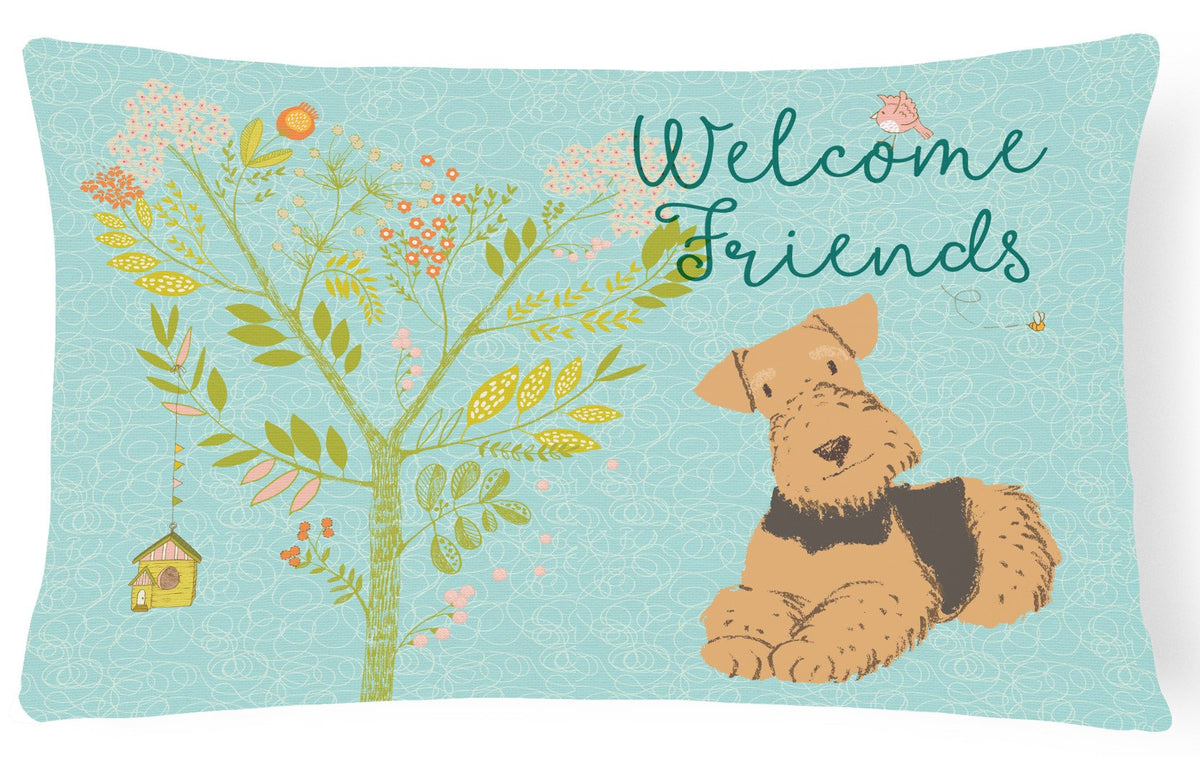 Welcome Friends Airedale Terrier Canvas Fabric Decorative Pillow BB7625PW1216 by Caroline&#39;s Treasures