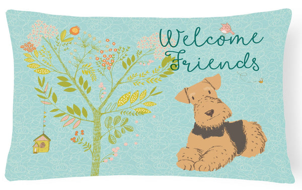 Welcome Friends Airedale Terrier Canvas Fabric Decorative Pillow BB7625PW1216 by Caroline's Treasures
