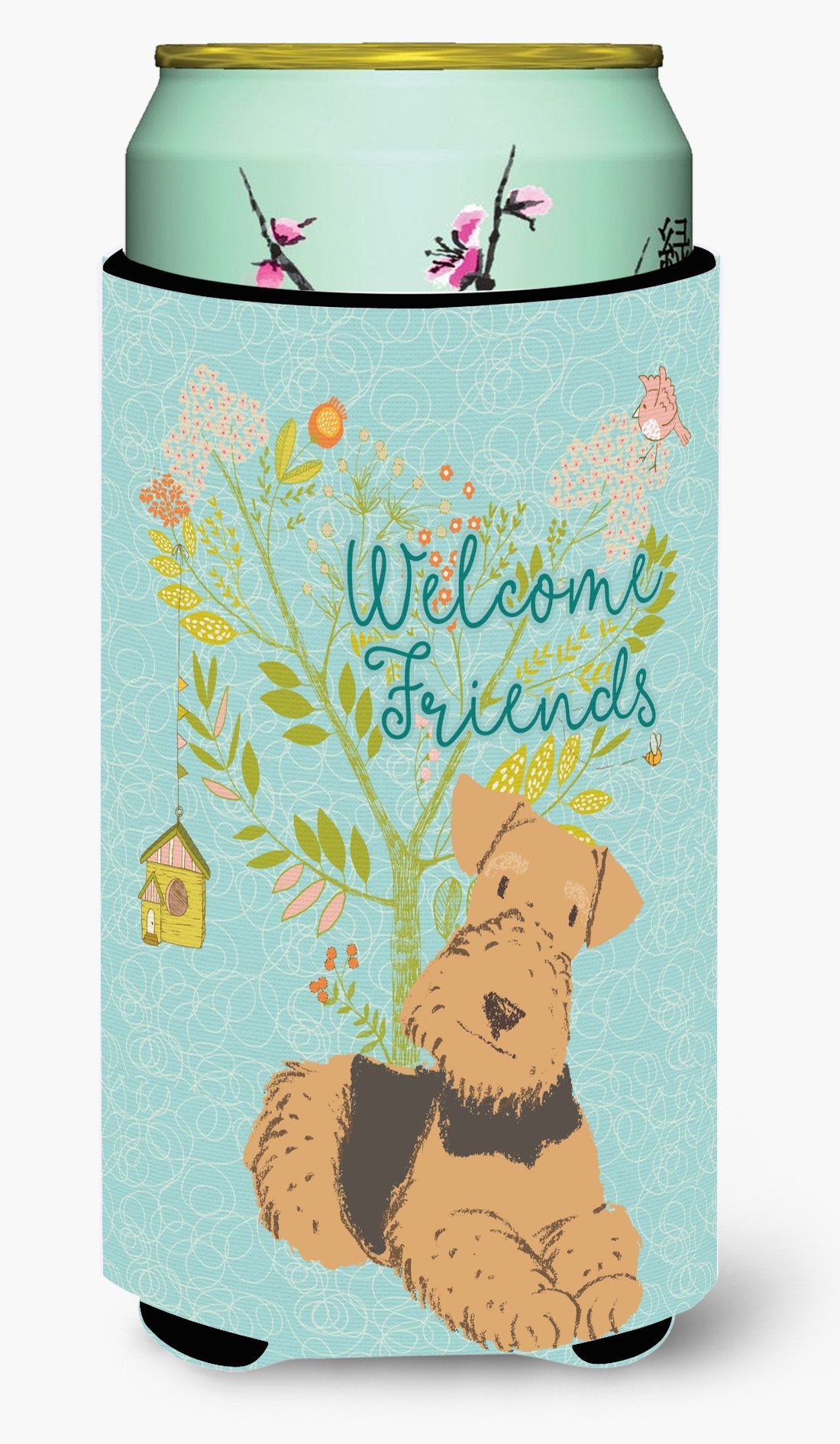 Welcome Friends Airedale Terrier Tall Boy Beverage Insulator Hugger BB7625TBC by Caroline's Treasures