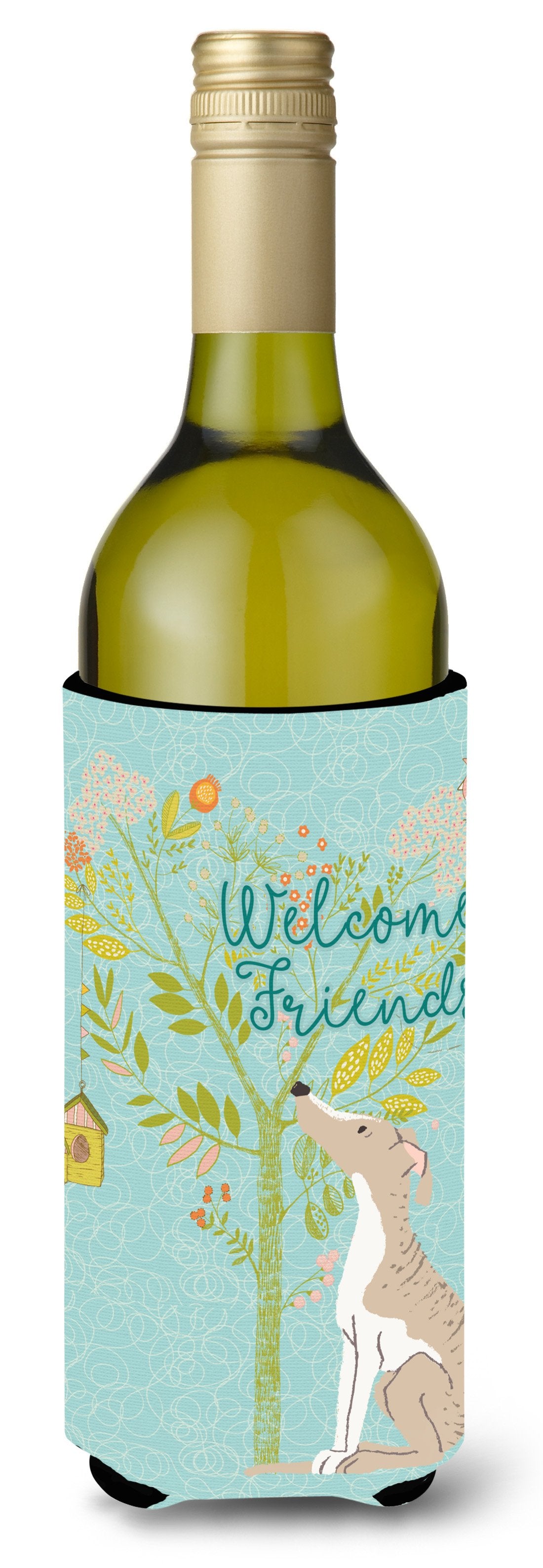 Welcome Friends Whippet Wine Bottle Beverge Insulator Hugger BB7626LITERK by Caroline&#39;s Treasures