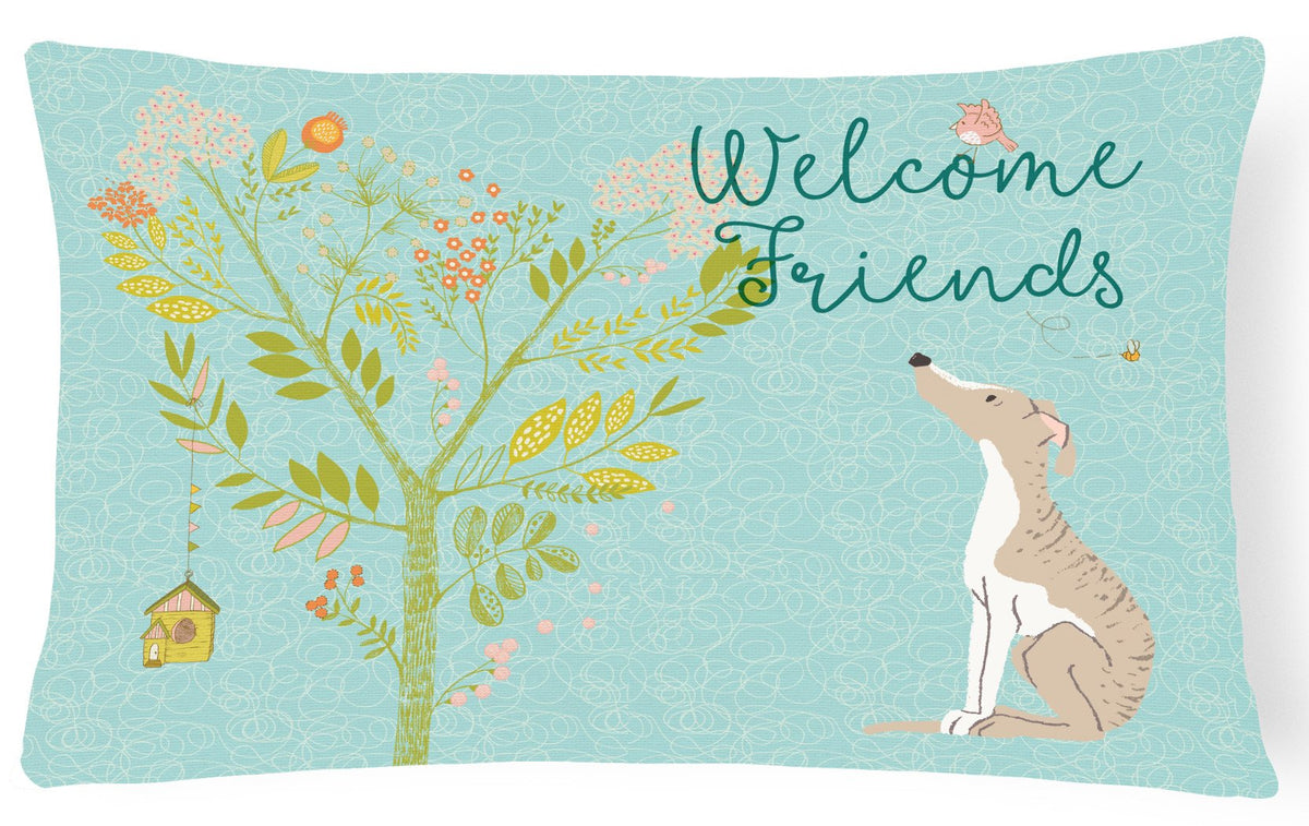 Welcome Friends Whippet Canvas Fabric Decorative Pillow BB7626PW1216 by Caroline&#39;s Treasures