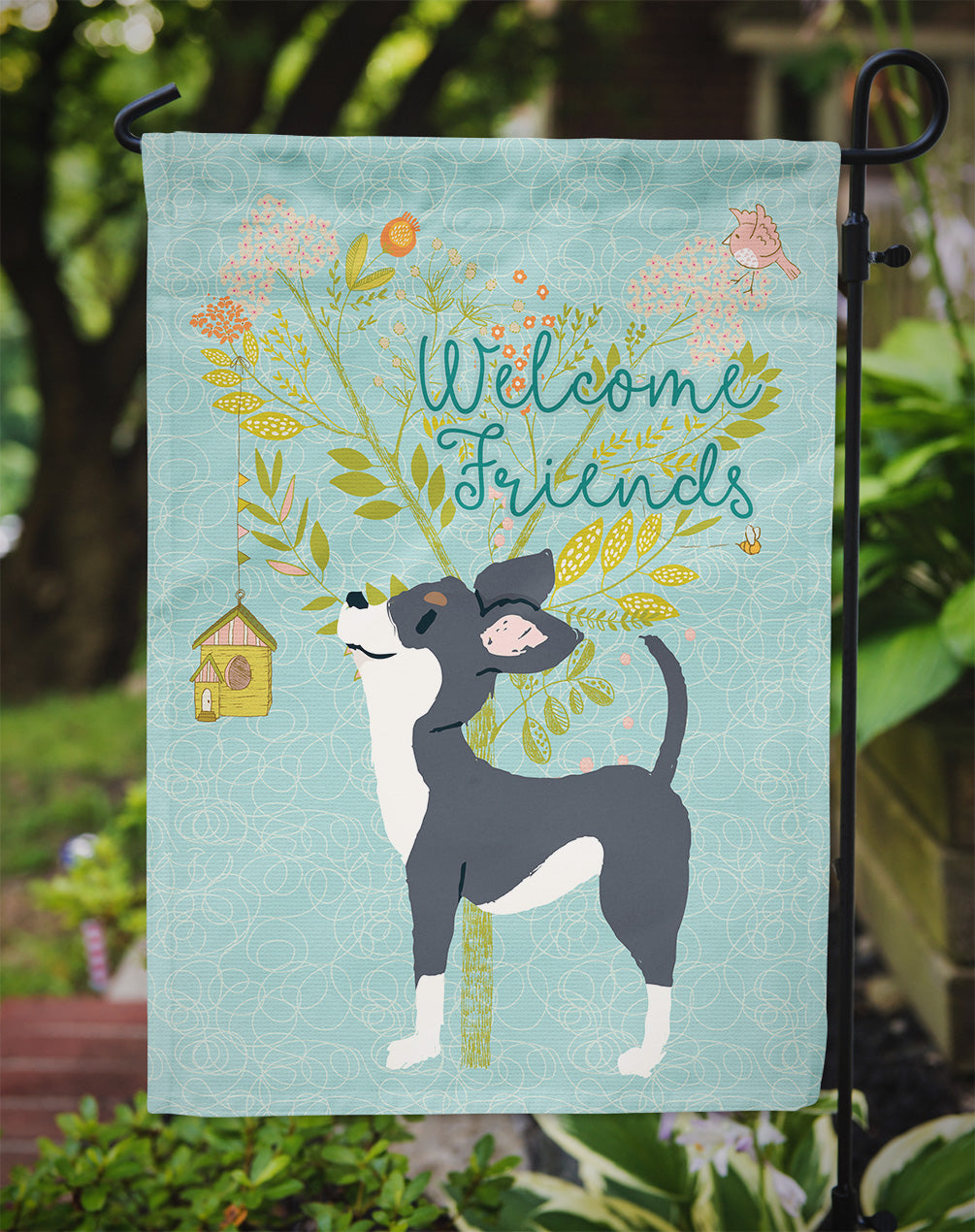Welcome Friends Black White Chihuahua Flag Garden Size BB7627GF  the-store.com.