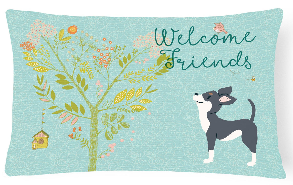 Welcome Friends Black White Chihuahua Canvas Fabric Decorative Pillow BB7627PW1216 by Caroline&#39;s Treasures