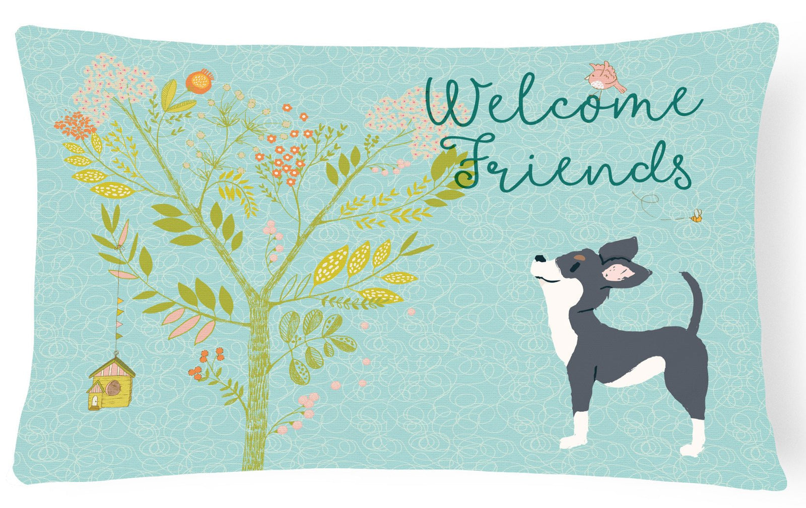 Welcome Friends Black White Chihuahua Canvas Fabric Decorative Pillow BB7627PW1216 by Caroline's Treasures