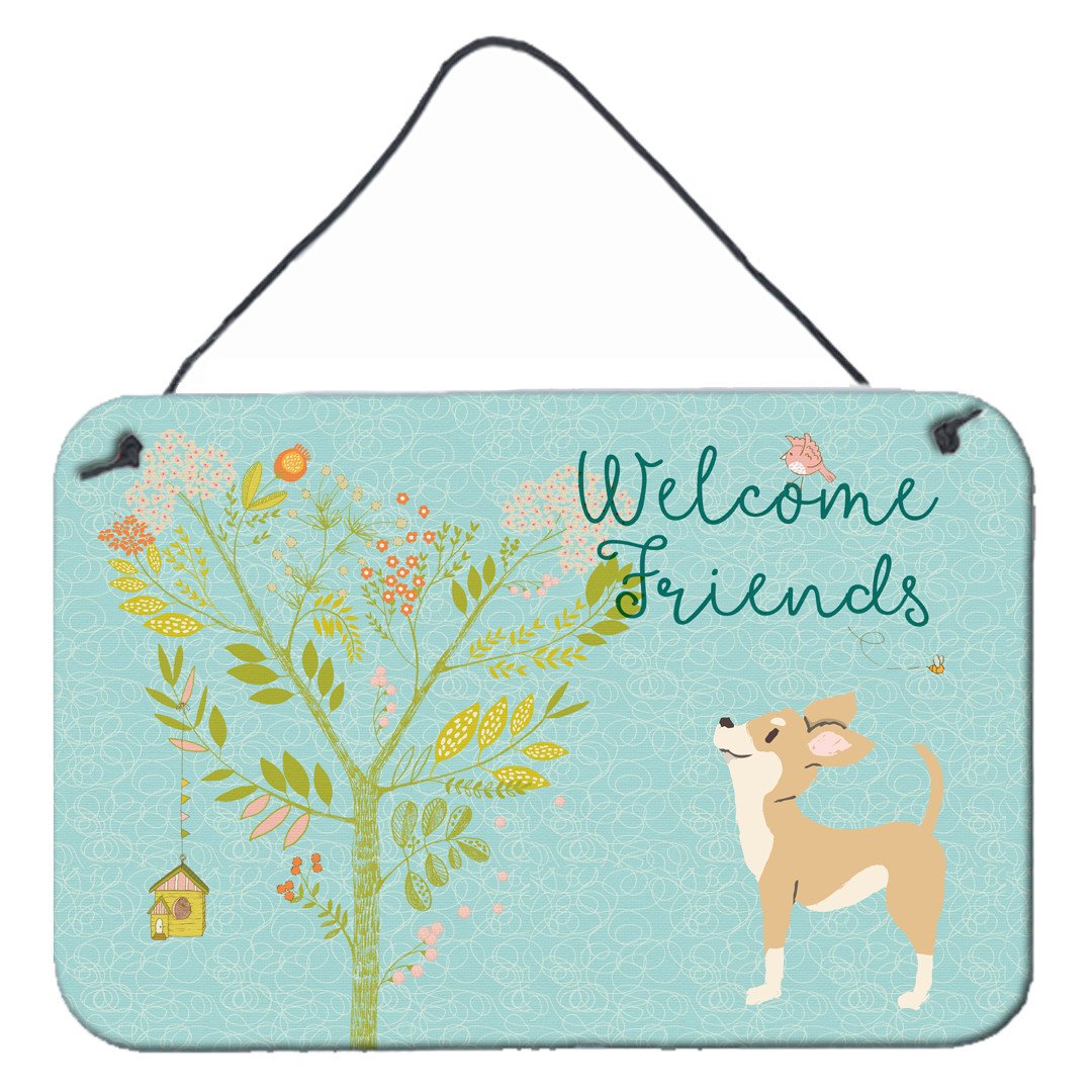 Welcome Friends Brown White Chihuahua Wall or Door Hanging Prints BB7628DS812 by Caroline&#39;s Treasures