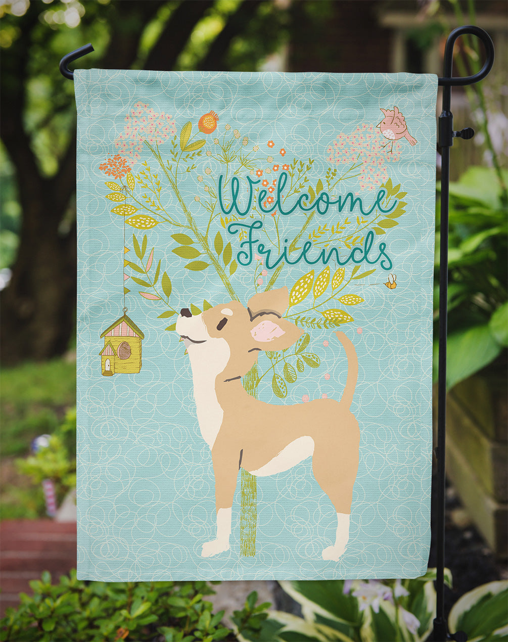 Welcome Friends Brown White Chihuahua Flag Garden Size BB7628GF  the-store.com.