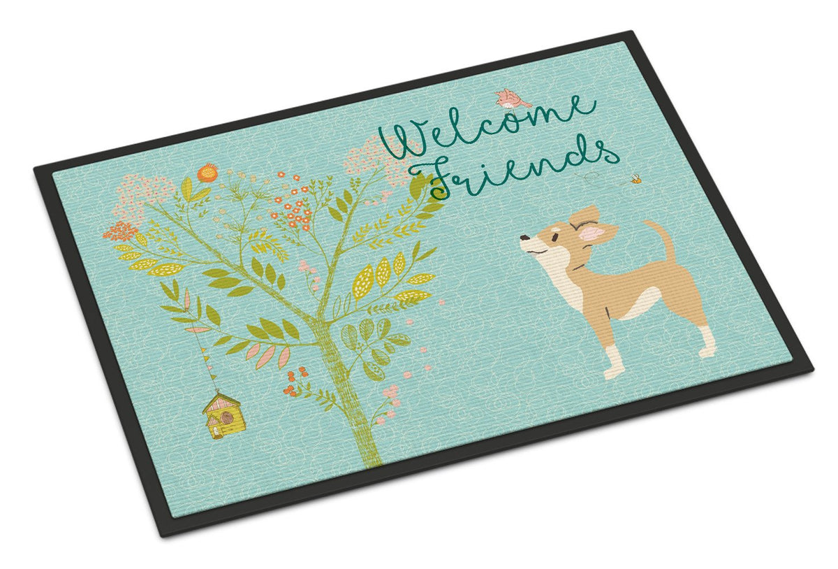 Welcome Friends Brown White Chihuahua Indoor or Outdoor Mat 24x36 BB7628JMAT by Caroline&#39;s Treasures