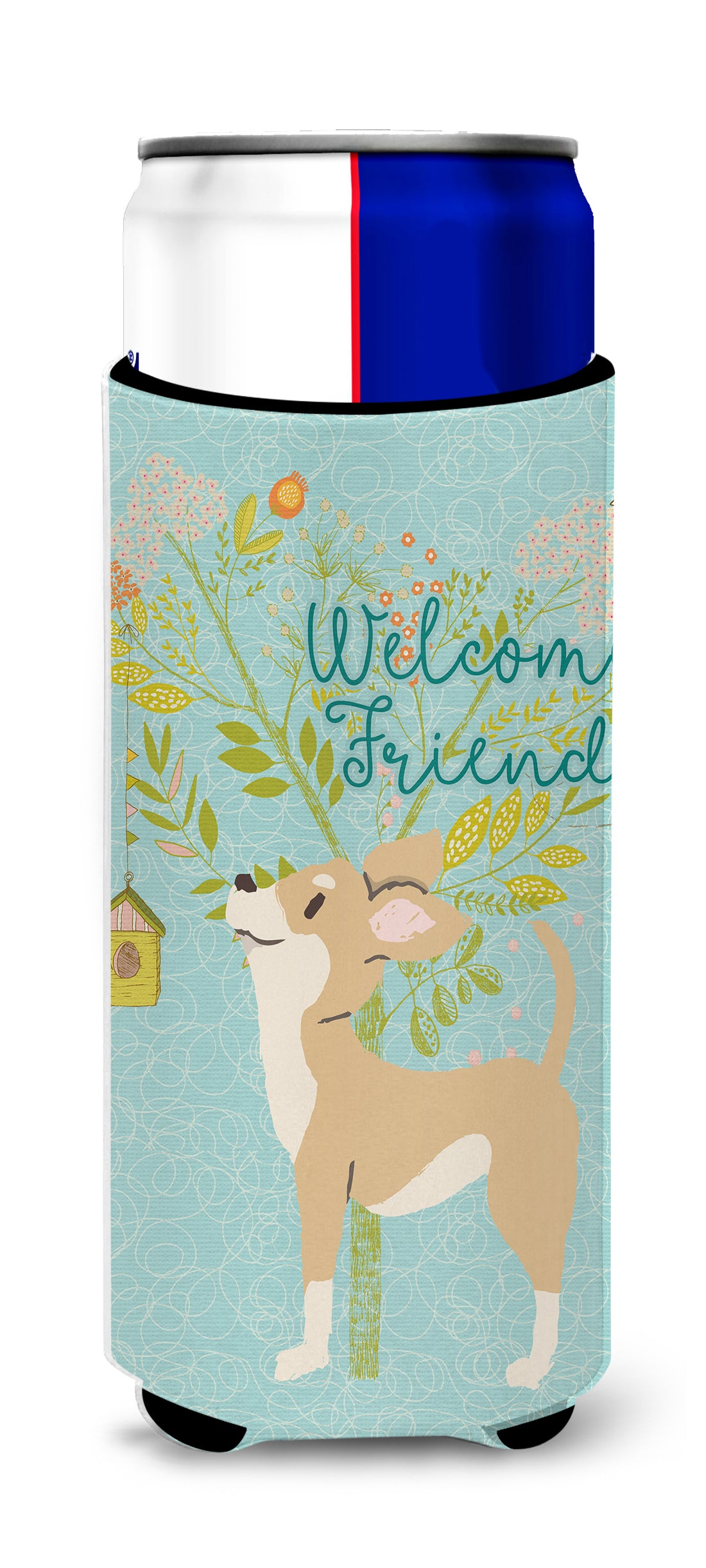 Welcome Friends Brown White Chihuahua  Ultra Hugger for slim cans BB7628MUK  the-store.com.