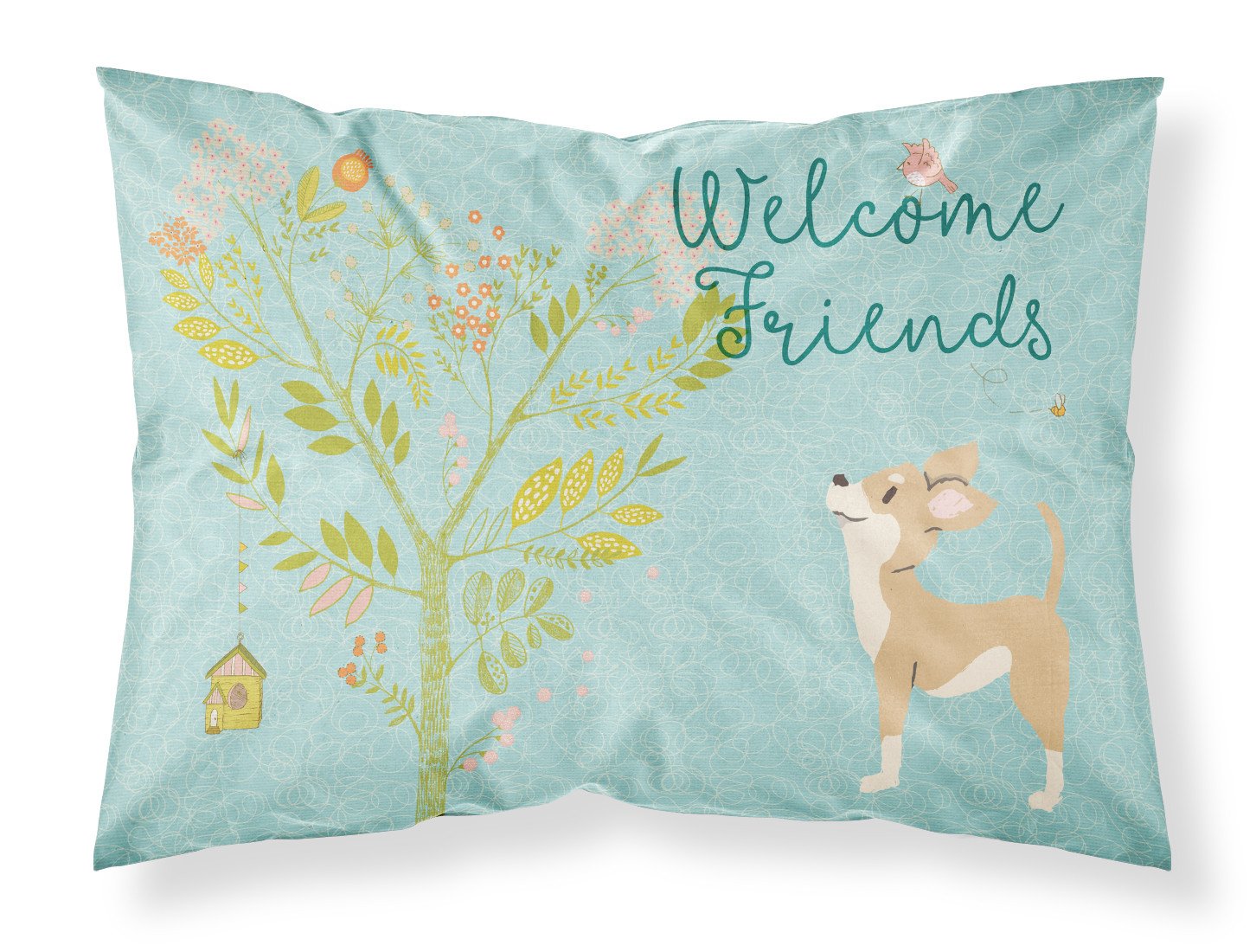 Welcome Friends Brown White Chihuahua Fabric Standard Pillowcase BB7628PILLOWCASE by Caroline's Treasures